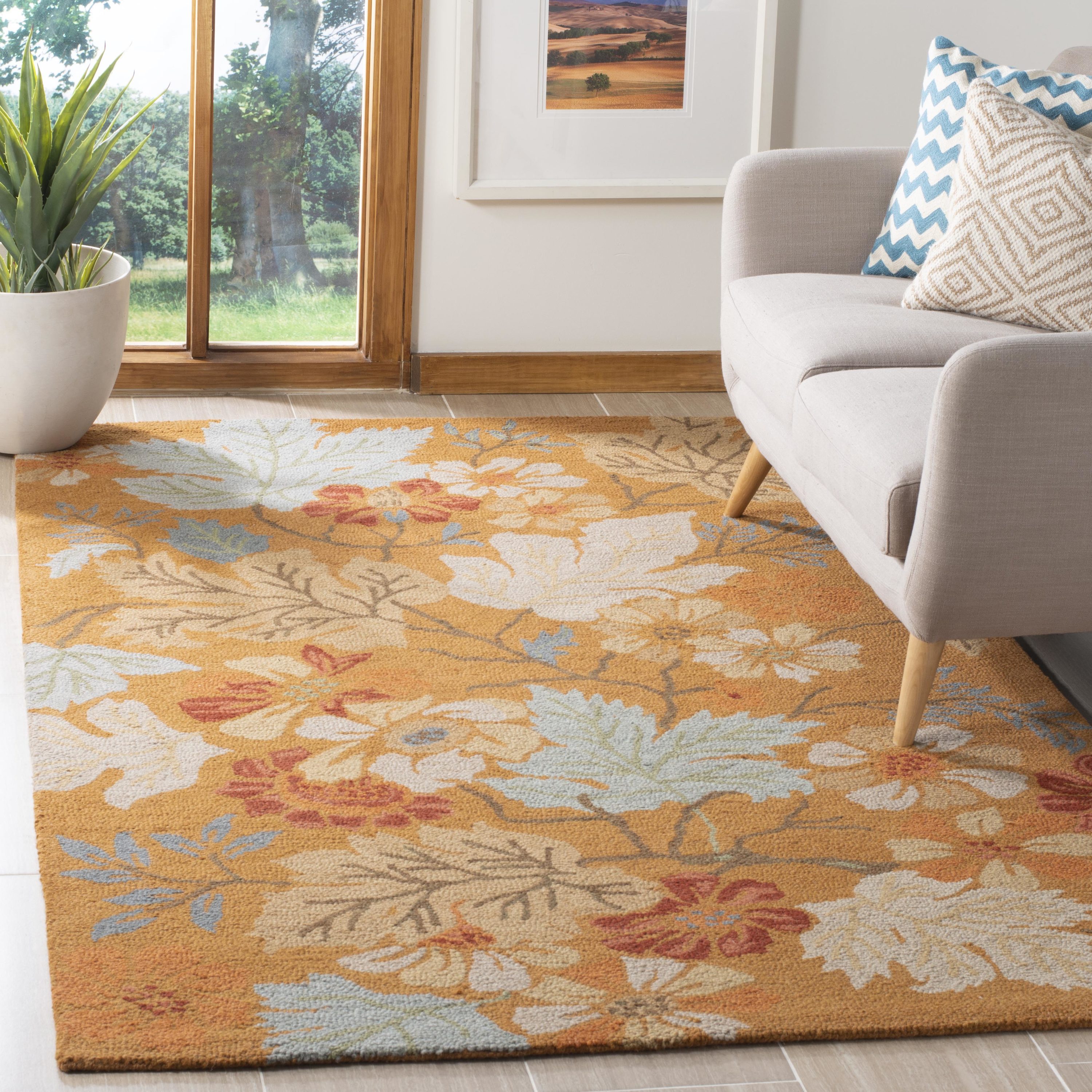 Handmade Floral Rust Red Wool 6' Square Tufted Area Rug