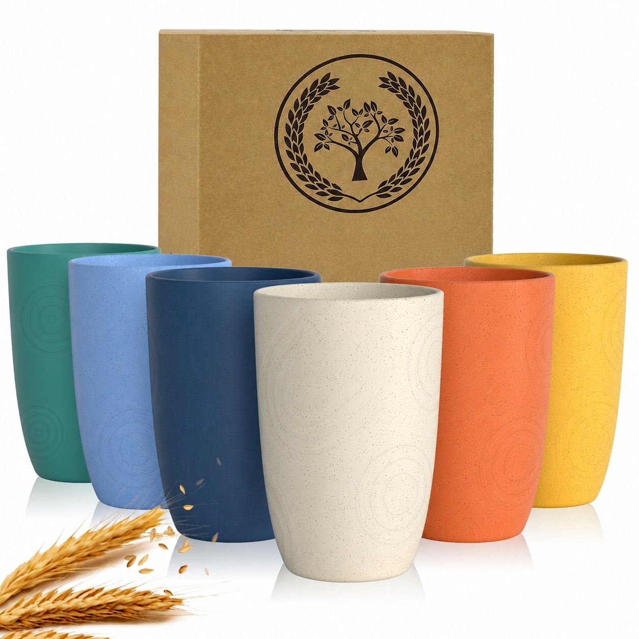Phewnyzo  Wheat Straw Drinking Cups Unbreakable 12OZ Stackable Water Tumblers Dishwasher Microwave Freezer Safe for Kitchen Camping Party 6 p