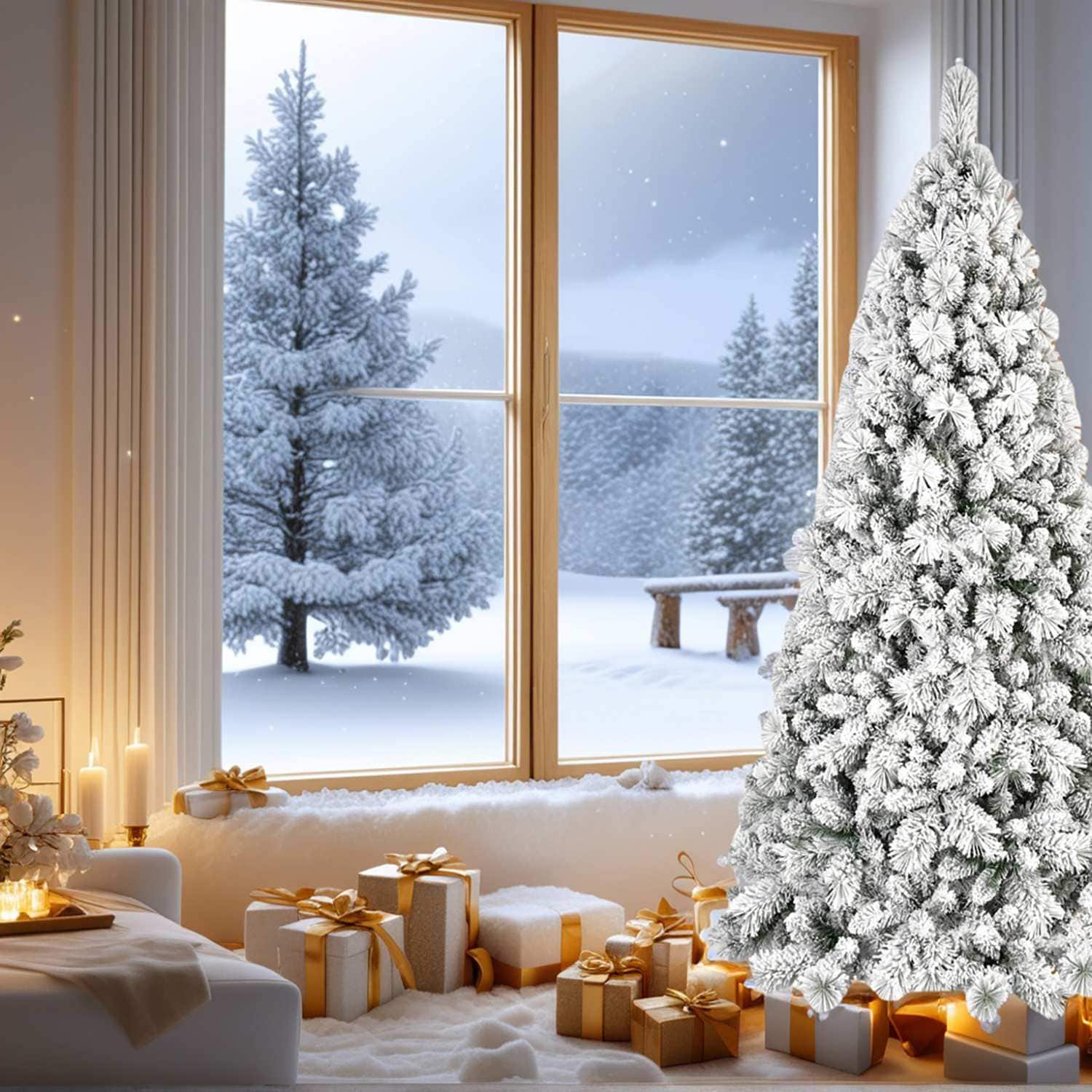 Choco Moon Artificial 4ft Flock Christmas Tree with 350PVC Hard Needle Mixed Branch Tips