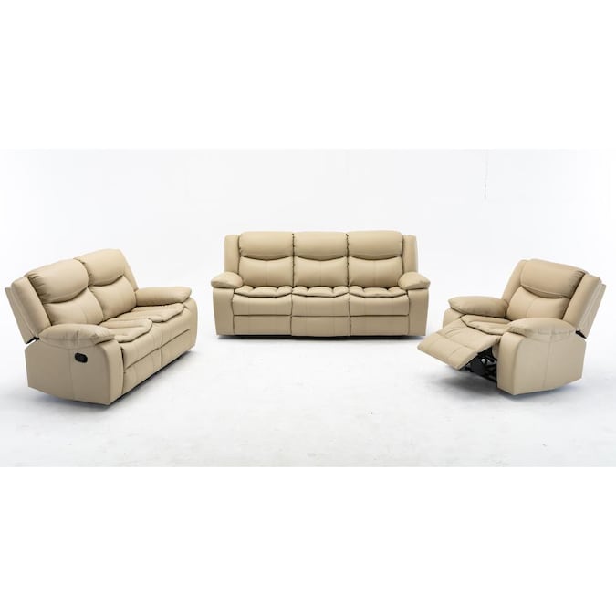 Casainc Manual Reclining Sofa Set, Cream Leather Reclining Sofa Set