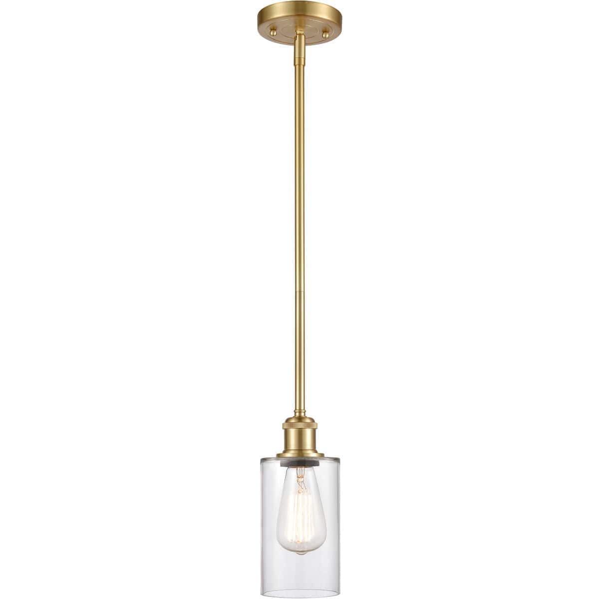 Innovations Lighting Clymer 1 -Light Satin Gold Traditional Clear glass Cylinder Medium Hanging Pendant Light