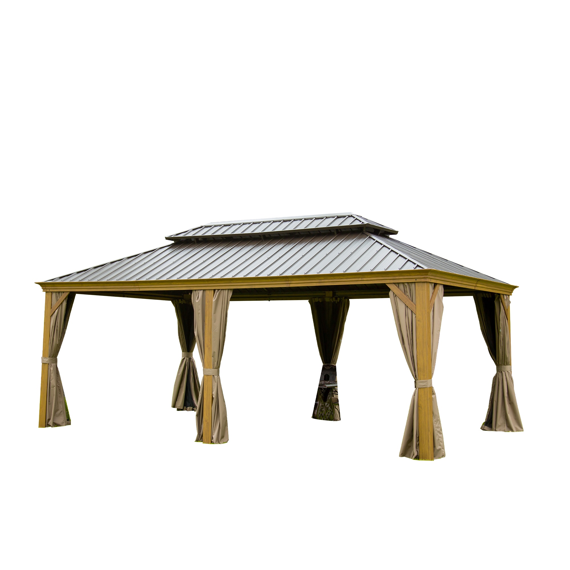 Mondawe MD-CPL-00099 20-ft x 14-ft Wood Looking Gazebo with Hardtop Roof (Screen Included)