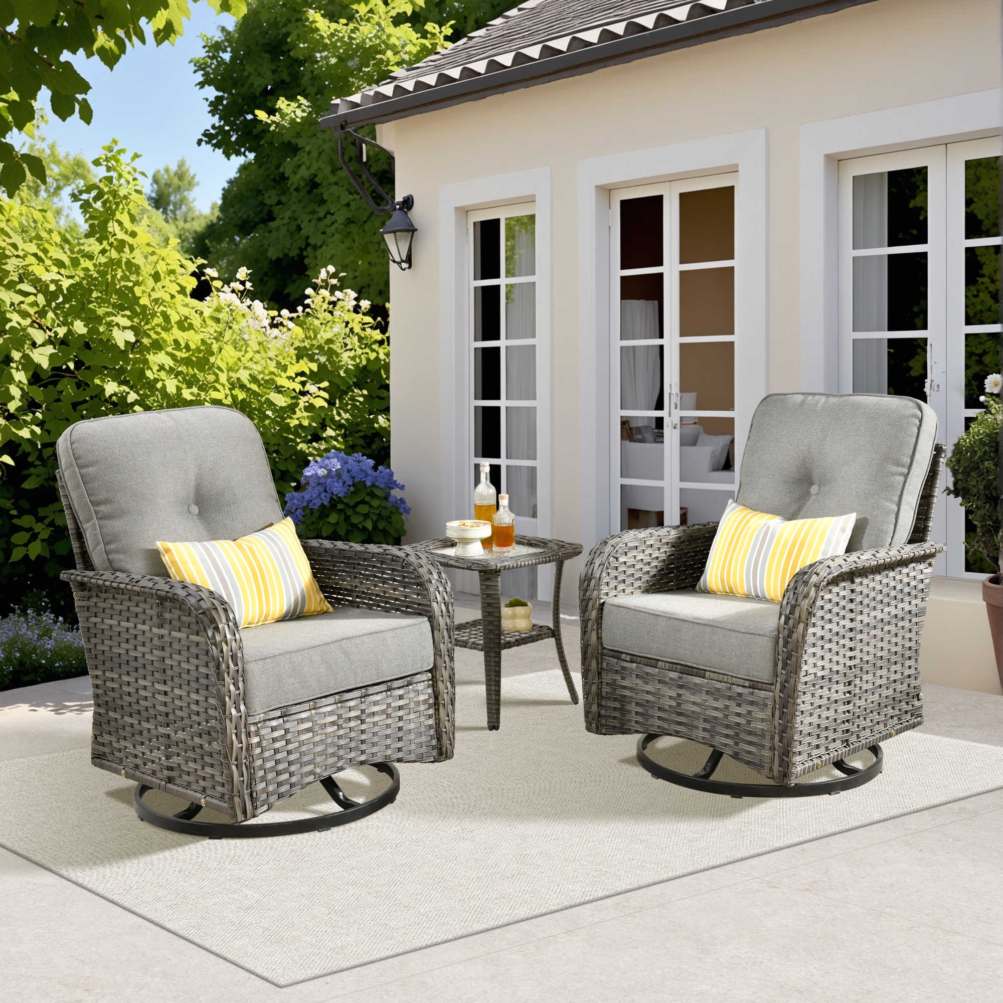 Caodoc L5-GNC203 Golden Rattan Outdoor Sectional with Dark gray Cushions and Rattan Frame