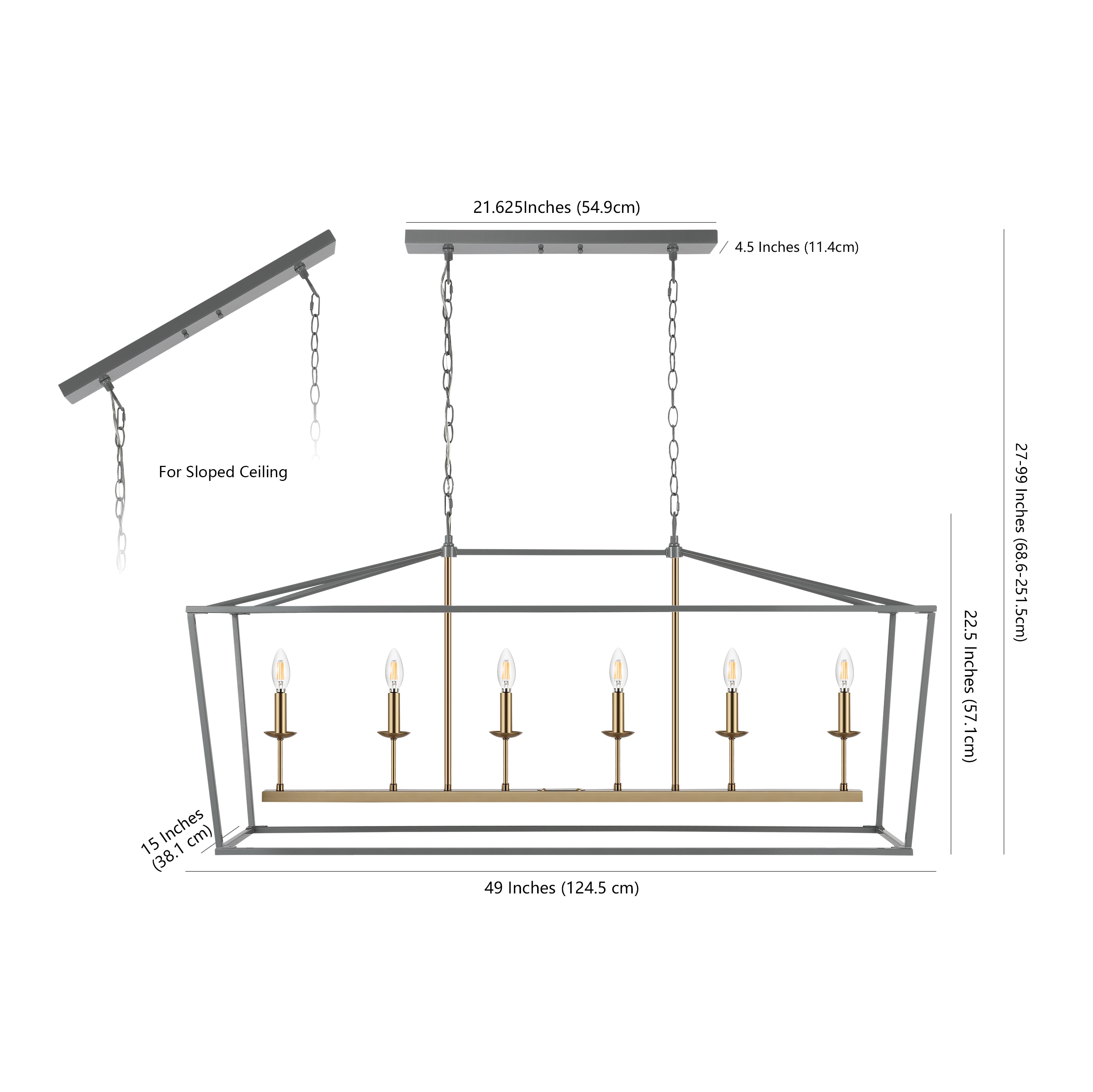 Pagoda 49" Gray Brass Iron Candle-Style Chandelier