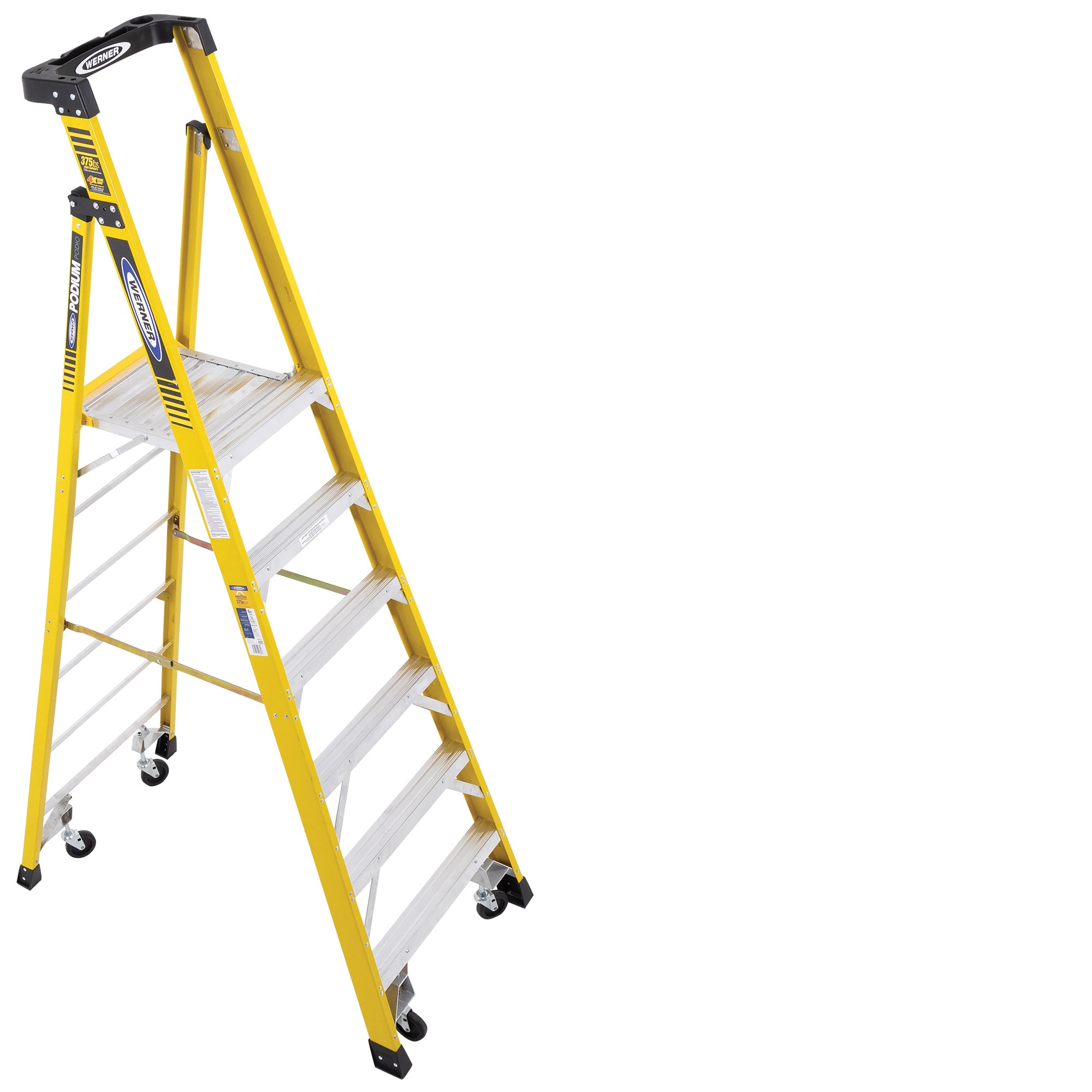 PD7300 9-ft Fiberglass Type 1AA-375-lb Load Capacity Podium Step Ladder in Yellow | - Werner PD7306-4C