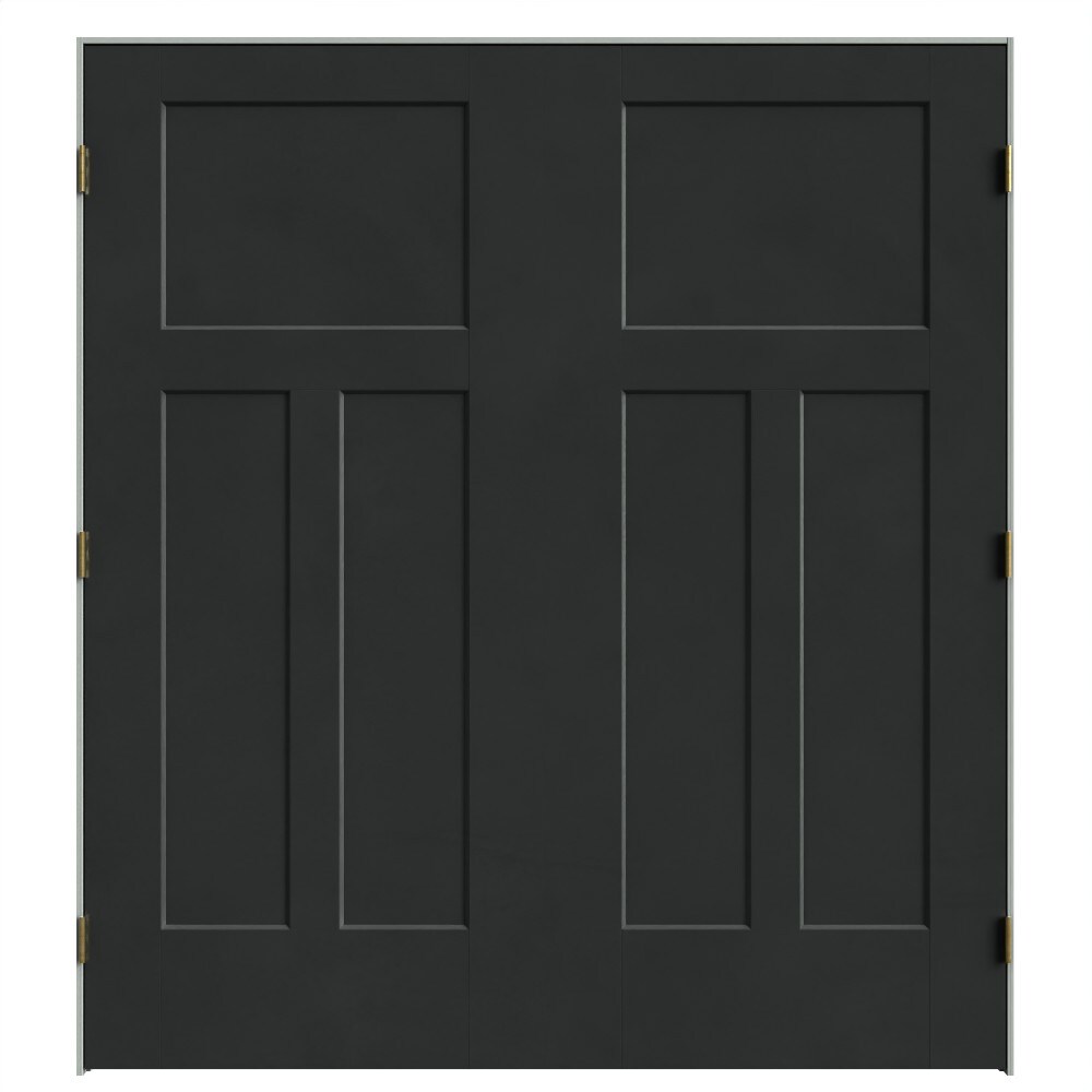 Masonite 641971 72-in x 80-in Midnight Black Solid core 3-panel square Bi-parting Smooth Prefinished Molded composite Flat Jamb Double Prehung Interior Door