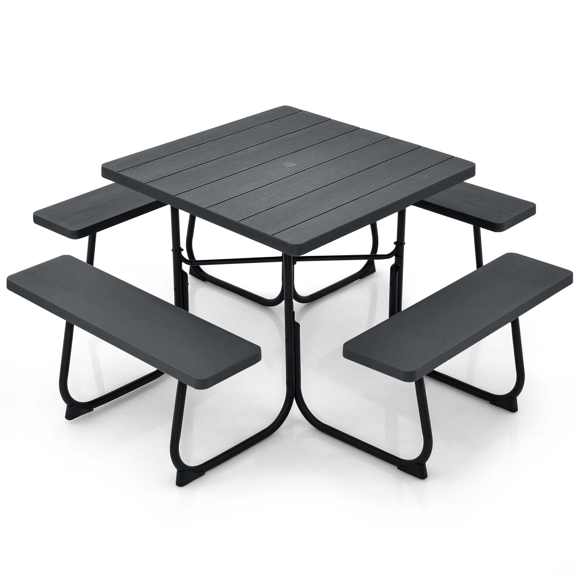 Costway LWS00114 Black Patio Dining Set Plastic Square Table with 4 Stationary Chairs