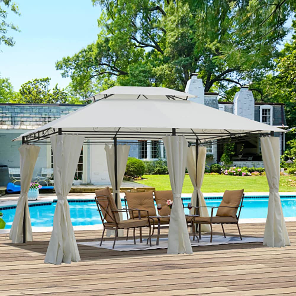 GZMR GZ-W2259G76 10 x 13 Gazebo Canopy Tent With Ventilated Double Roof And SideWall Beige Gazebo with Soft Top Roof (Screen Included)