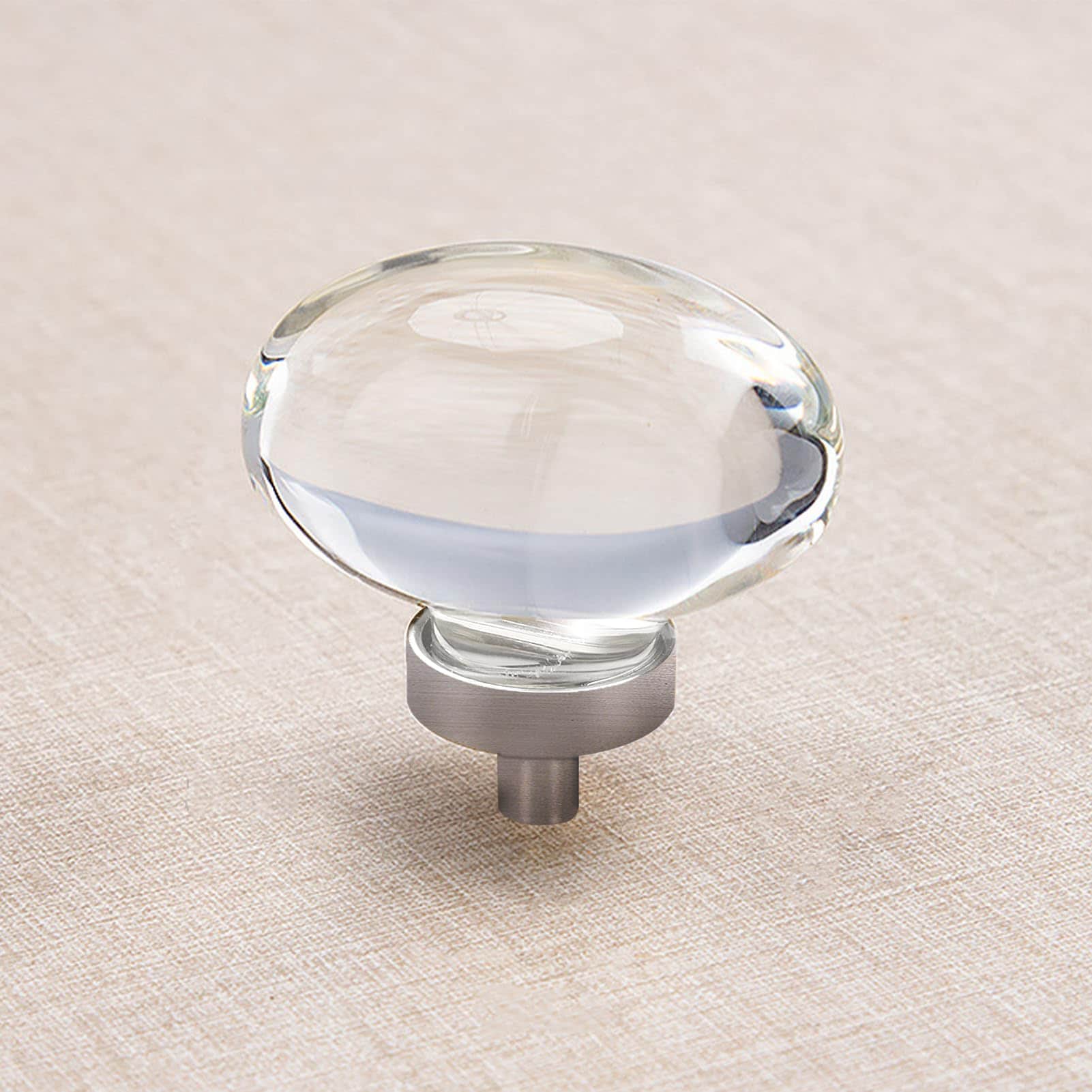 LILILIAN FMY  8 Pack Oval Crystal Glass Cabinet Knobs Brushed Nickel Finish for Dresser Drawers Kitchen Cabinets Egg Shape
