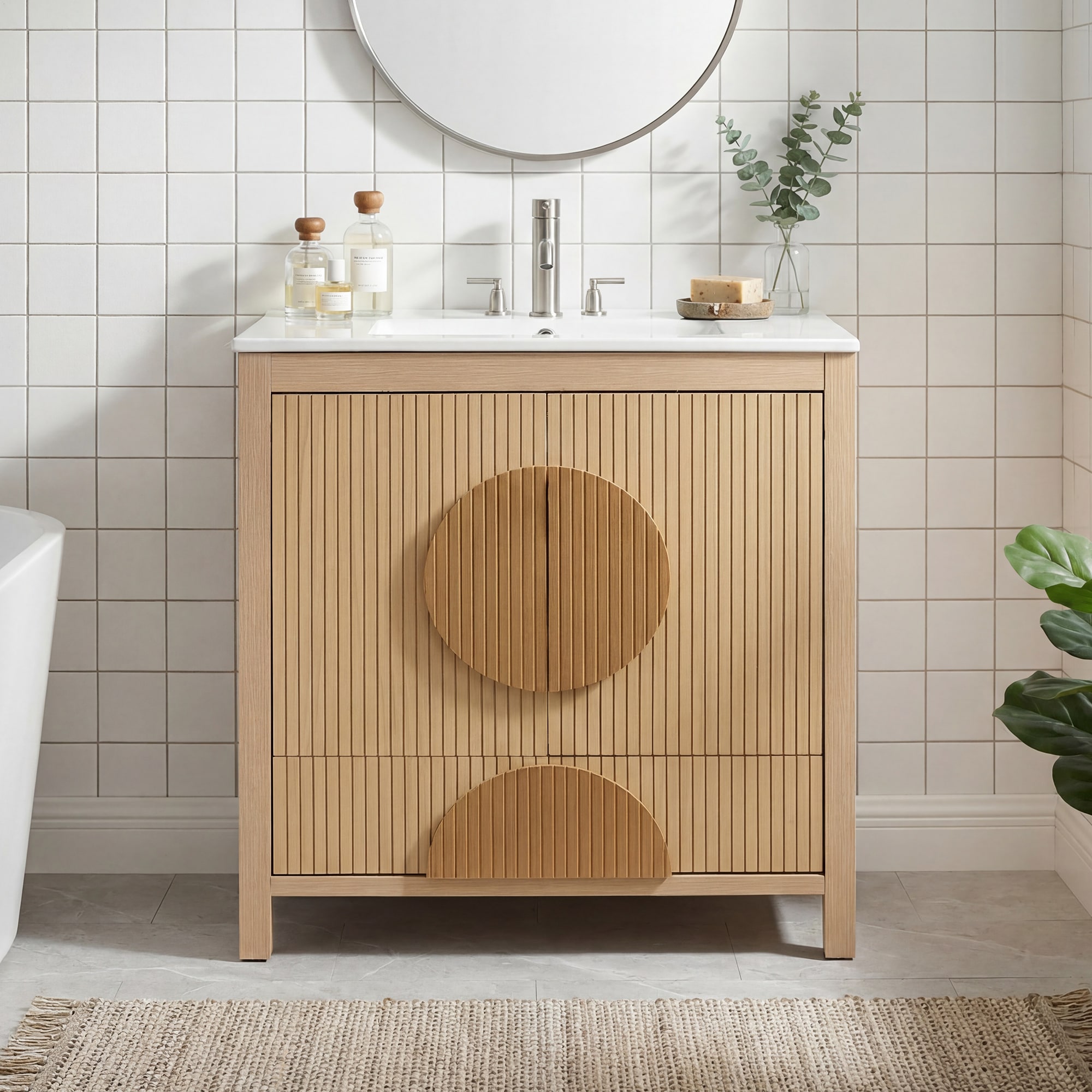 Forclover 30-in Brown Single Sink Bathroom Vanity with White Ceramic Top