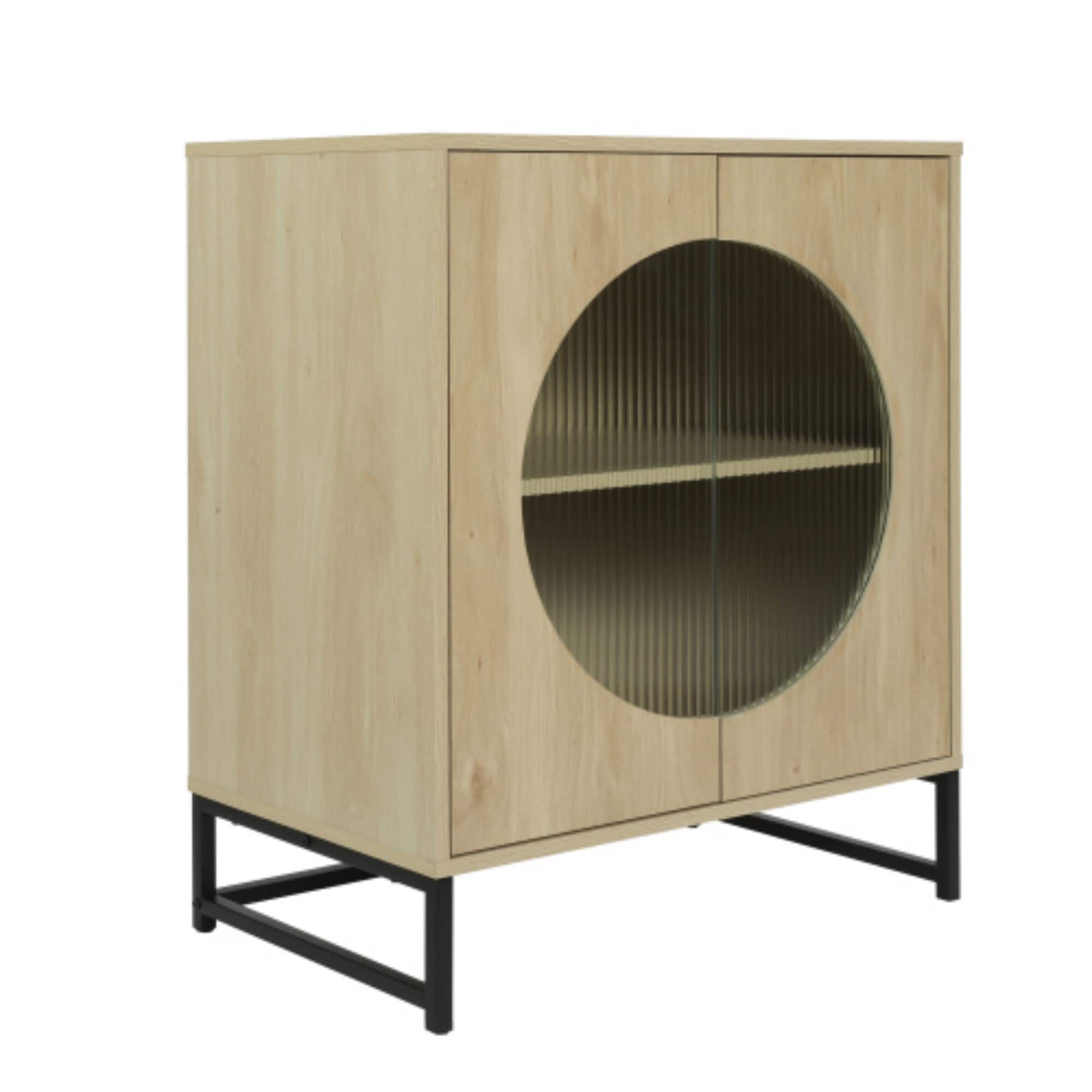 Miki Shinly MTH-7970-08MI Glass Door End Table 26.78-in W x 32.88-in H Natural Wood Rectangular Midcentury End Table with Storage Assembly Required