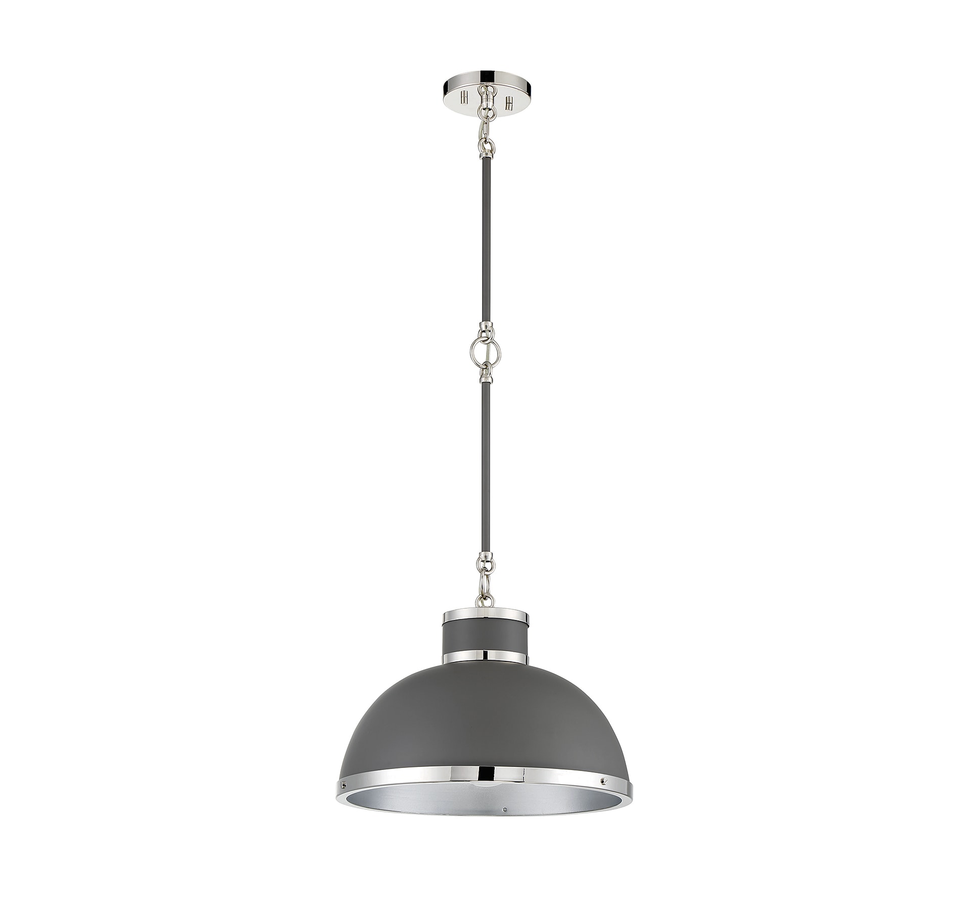 Corning Gray Glass Pendant Light with Polished Nickel Accents