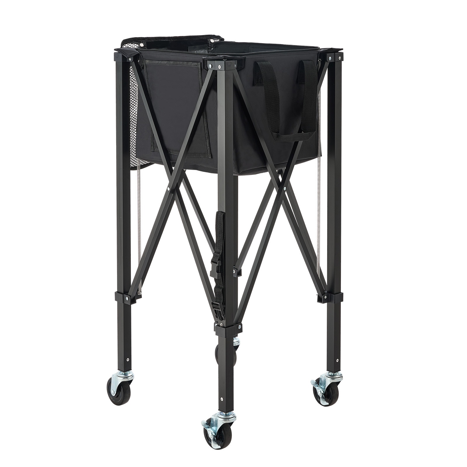VEVOR Tennis Ball Hopper Holds 120 Tennis Balls Foldable Pickleball Basket Cart with Wheels for Easy Pick Up Lightweight Aluminum Alloy Portable Pickleball Caddy with Storage Bag for Training