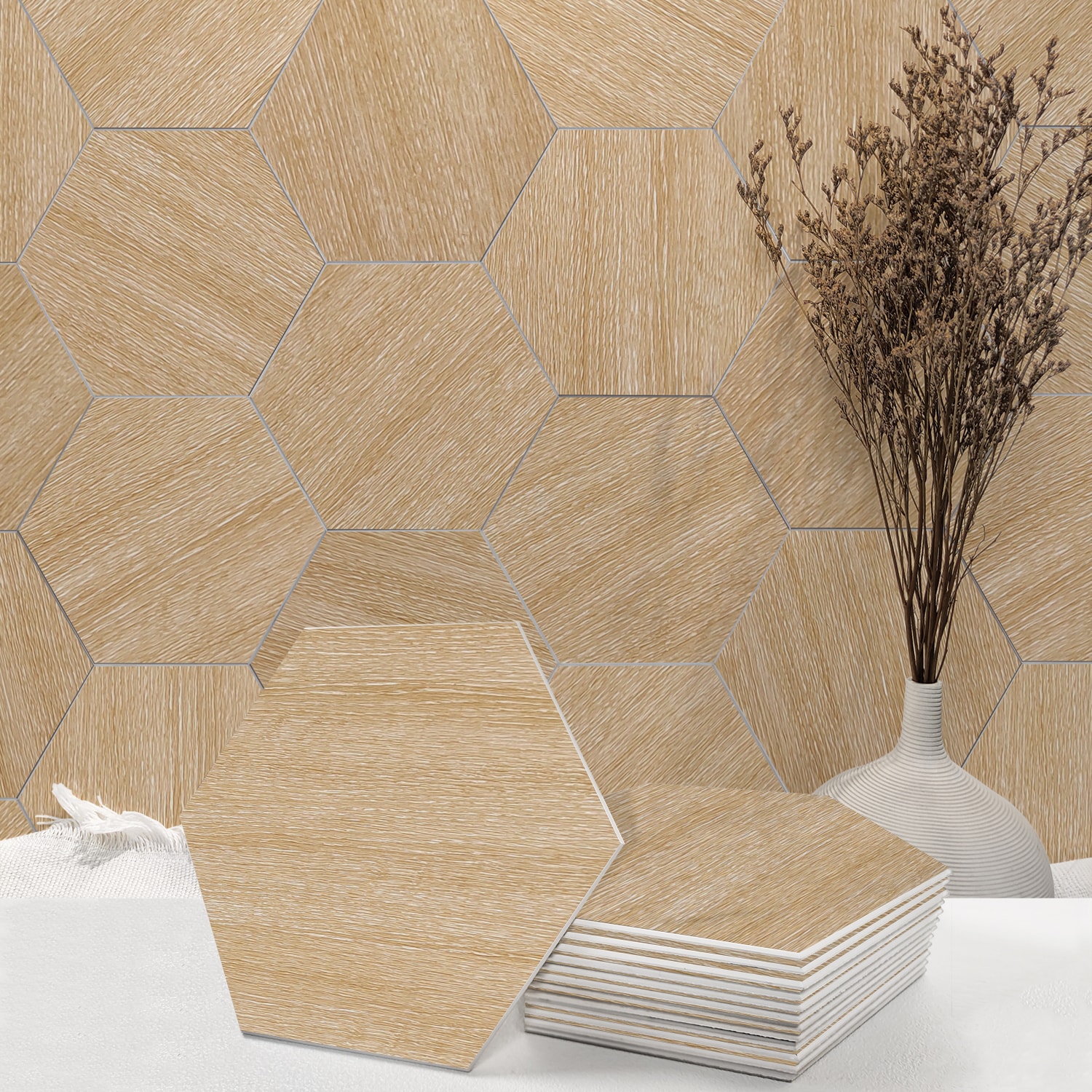 Avant Decor BX-WG05 Bex Natural Wood Honey 6-in x 7-in Unglazed Resin Wood Look Hexagon Wall Tile (6.5-sq. ft/ Carton)