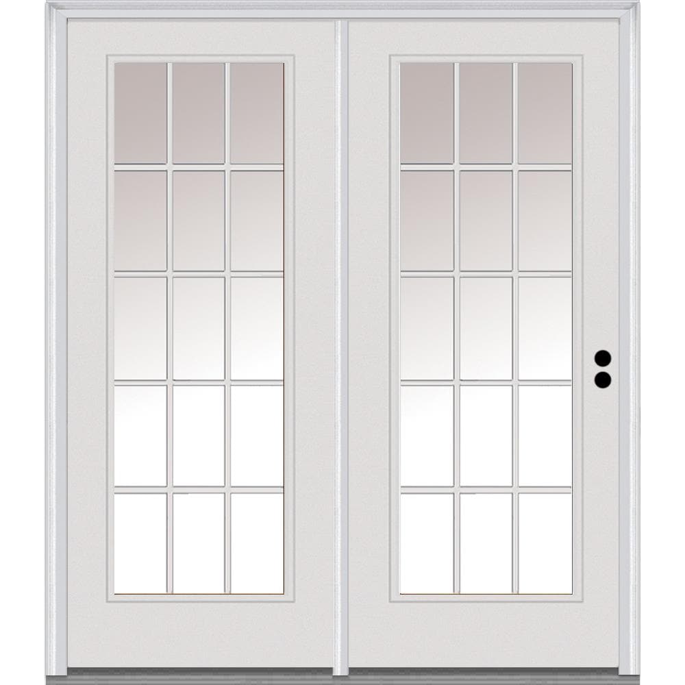 Primed MDF Full Lite Tempered Clear Glass Double French Doors