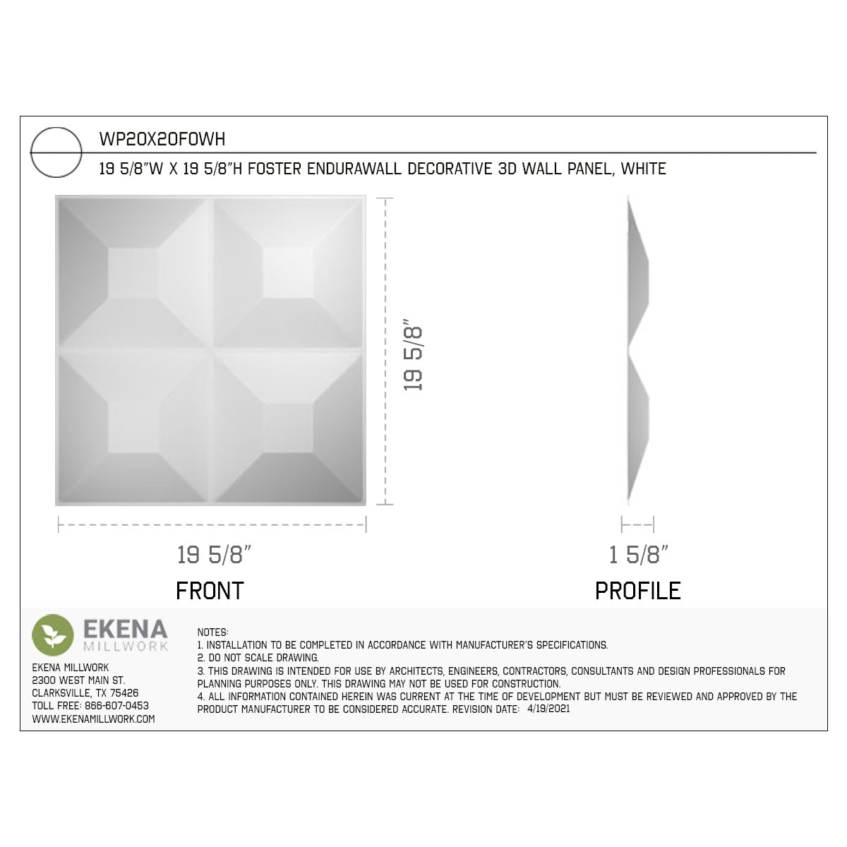 Ekena Millwork WP20X20FOWH-CASE-10 Wall-Panels - View #2