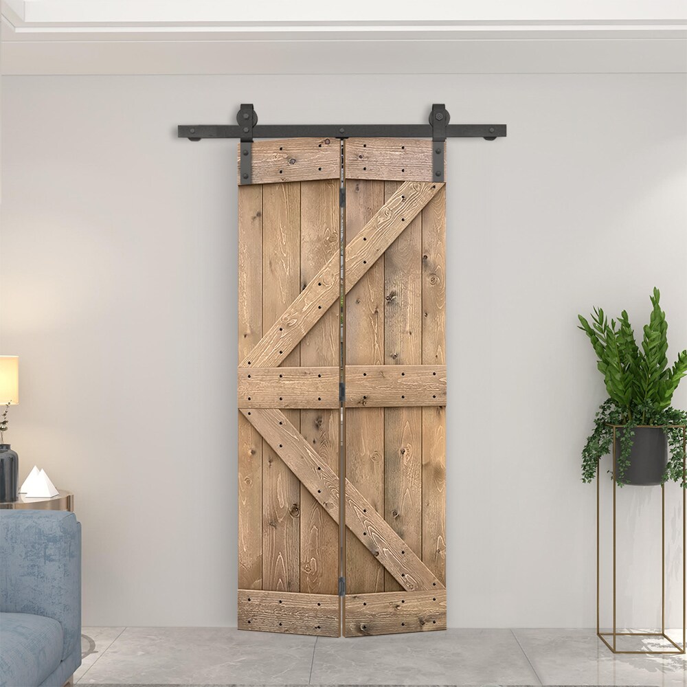 CALHOME 20-in x 84-in Light Brown Pine Wood Single Barn Door (Hardware ...