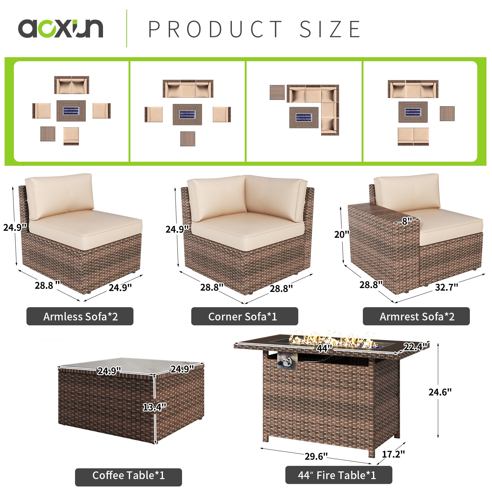 AOXUN G12039BUAB+026BR-7 Patio-Conversation-Sets - View #6