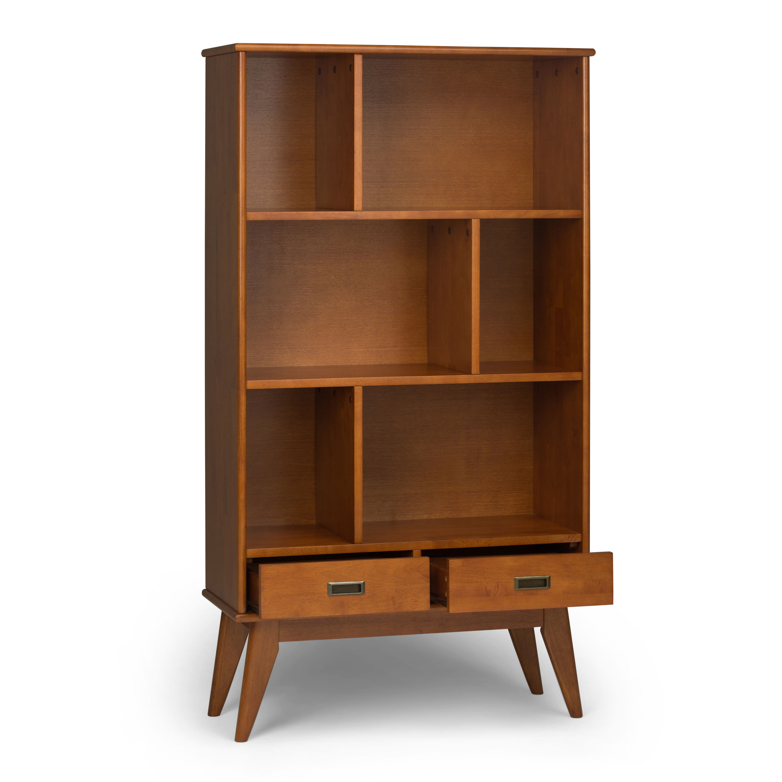 Simpli Home Amherst 5-Shelf Solid Wood Bookcase in Russet Brown