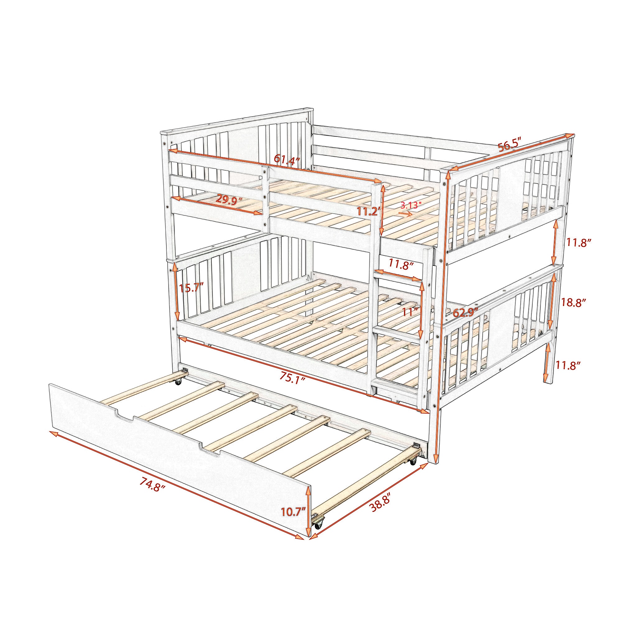 Clihome Full Over Full Bunk Bed White Full Over Full Bunk Bed in the ...