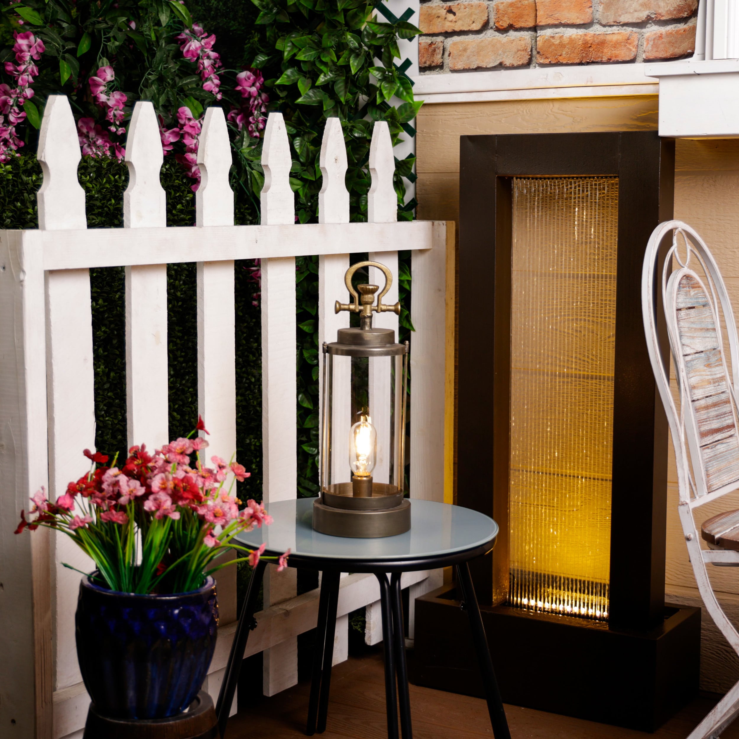 Vintage Gold Metal and Glass Lantern with LED Light