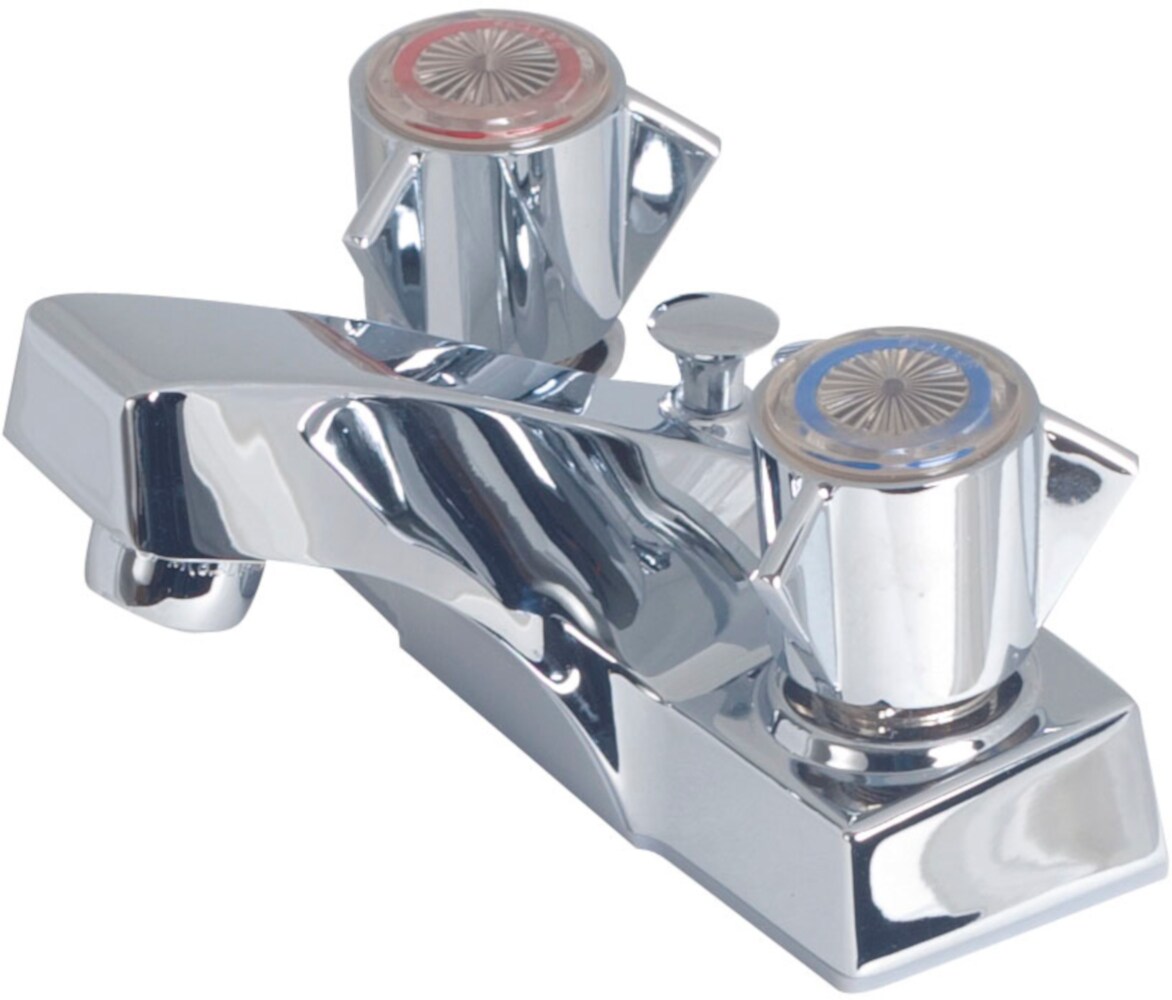 Briggs 715542 Chrome 4-in centerset 2-handle Low-arc Residential Handle Bathroom Sink Faucet with Drain with Deck Plate