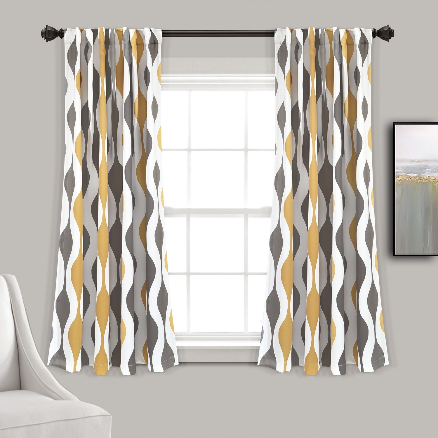 Lush Decor 16T006209 63-Inches Gold Geometric Light filtering Back tab Curtain panel pair