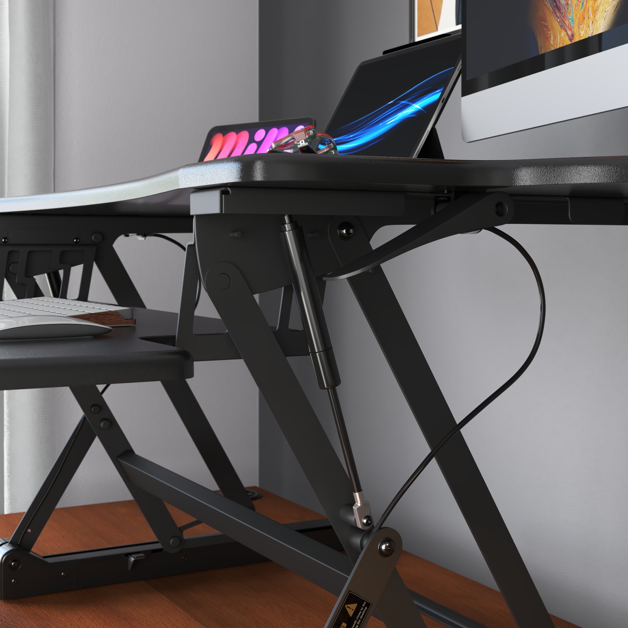 ErgoFlex Black Metal 50.6" Wide Standing Desk Converter with Gas Spring