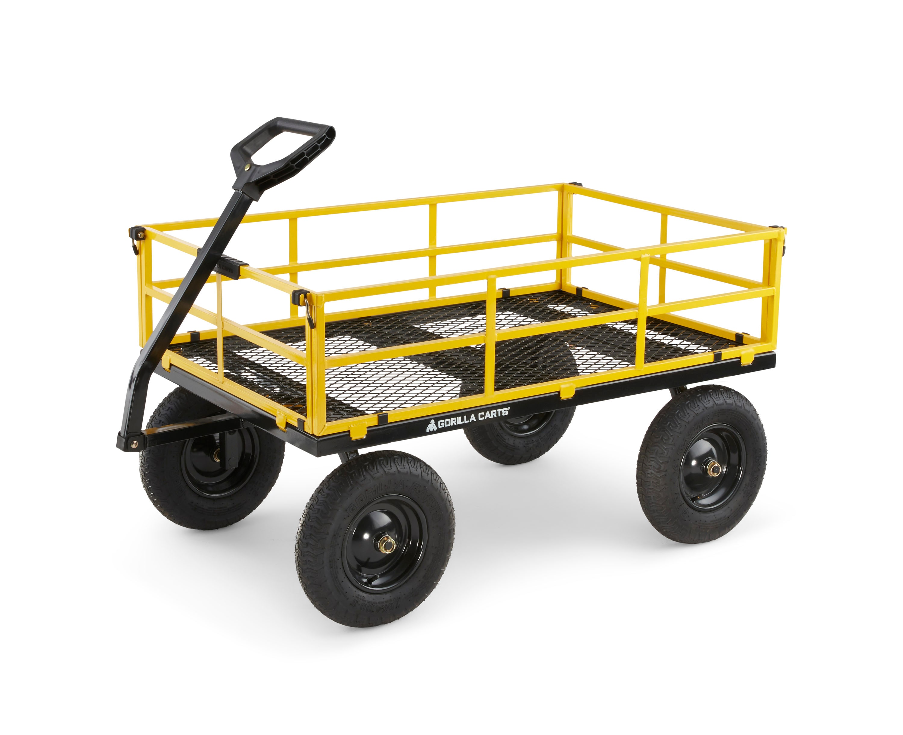 Gorilla Carts 12 Cu Ft Heavy Duty Steel Utility Cart in Yellow with  4-Wheeled Wide Base and Pneumatic Tires in the Yard Carts department at