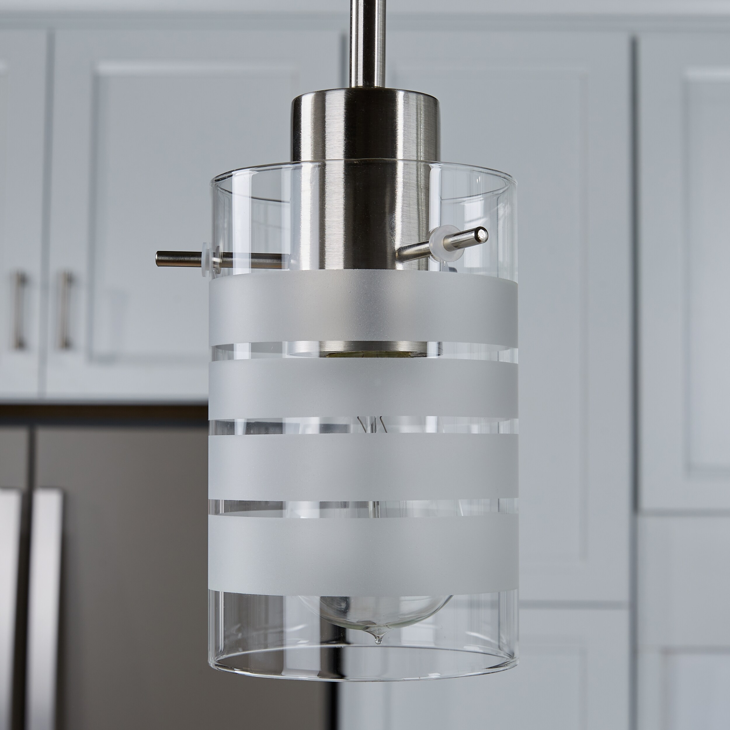 Fairview Brushed Nickel Mini Pendant with Clear and Etched Glass Shade