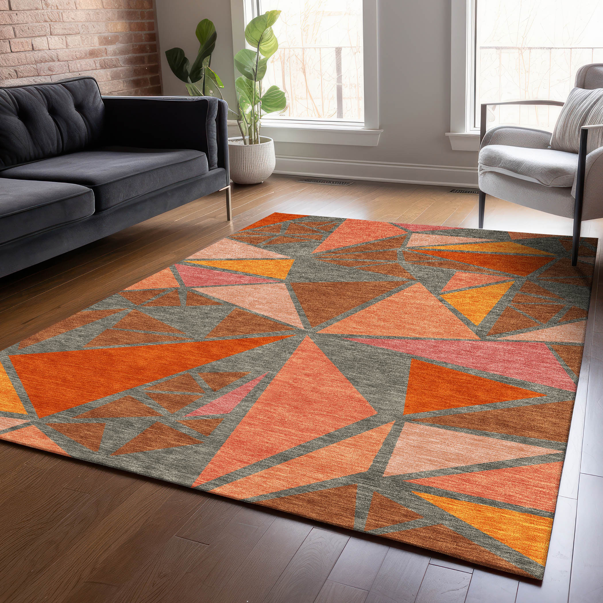 Addison Rugs ACN1039RU30X46 Chantille ACN1039RU 2 x 3 (ft) Polyester Rust Rectangular Indoor/Outdoor Geometric Machine washable Area rug