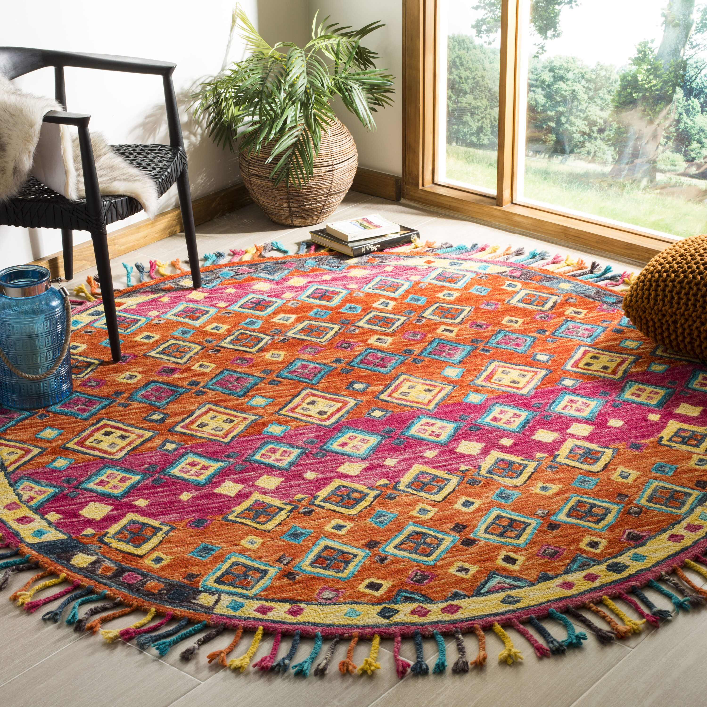  Aspen 138 Orange/Fuchsia Bohemian 7ft x 7ft Round Rug