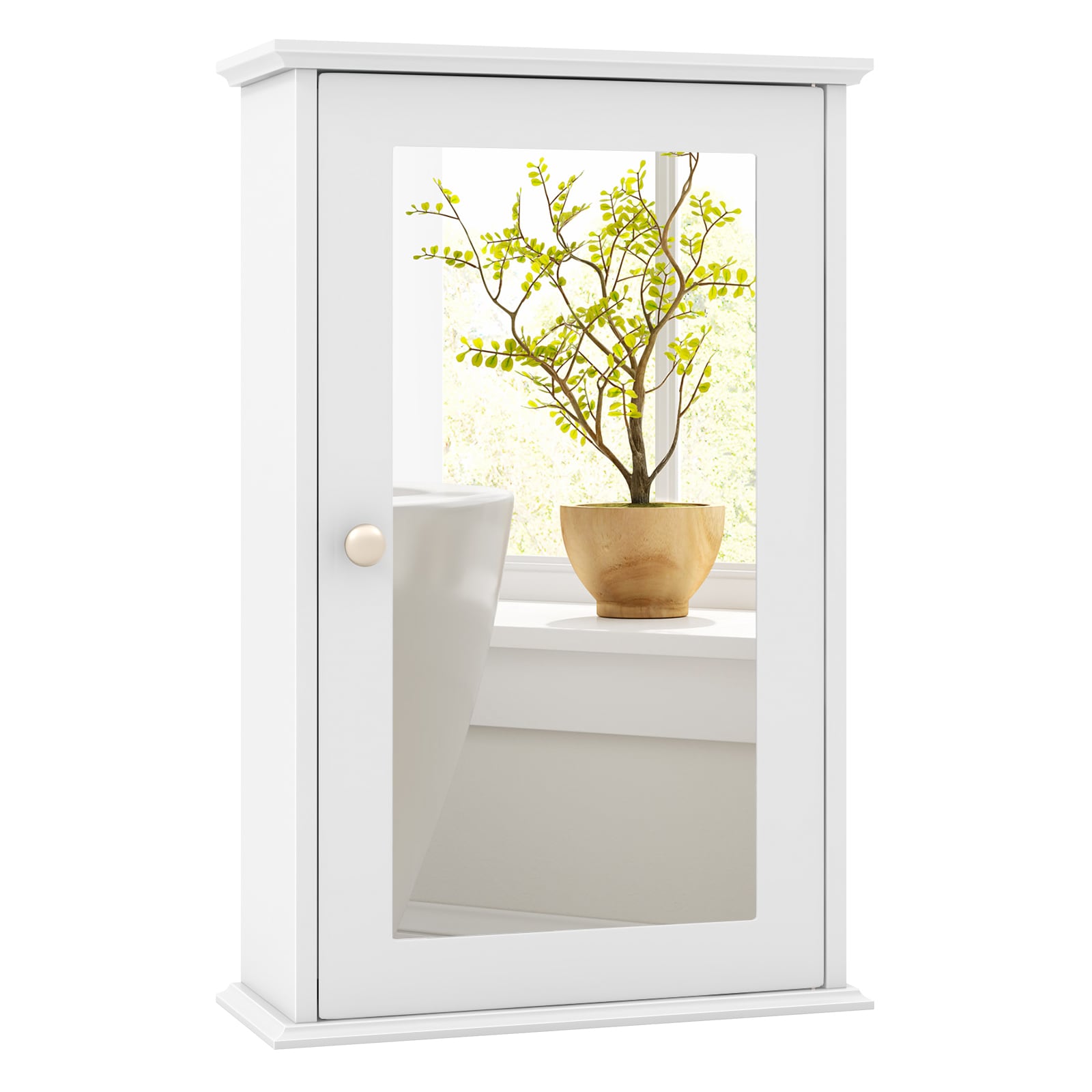 Slickblue 13.5 x 21 Inch Wall Mount Compact Mirrored Rectangular Medicine Cabinet for Small Bathrooms - White/Gray