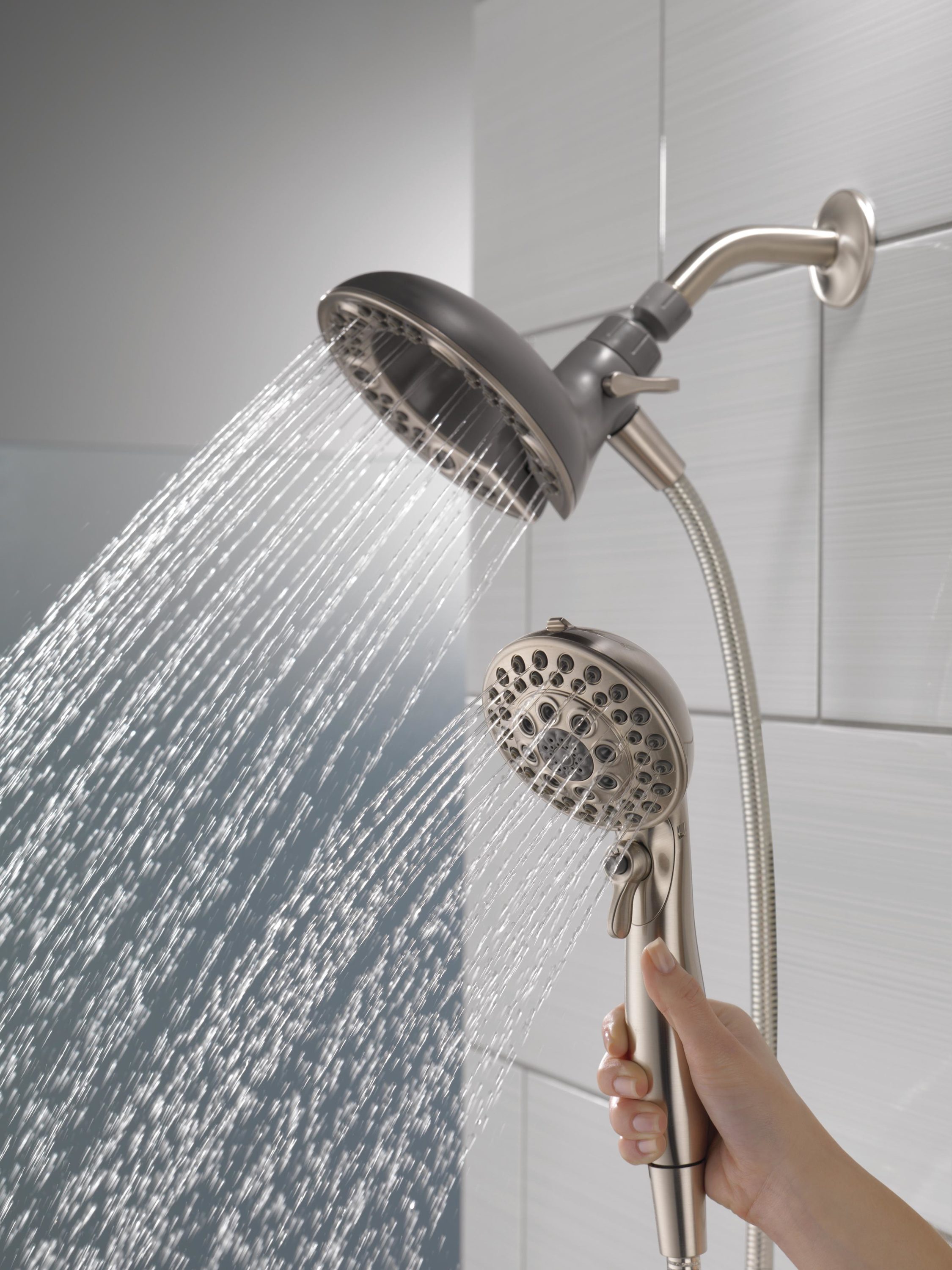 Delta In2ition Satin Nickel Round Dual/Combo Shower Head 2.5-GPM (9.5 ...