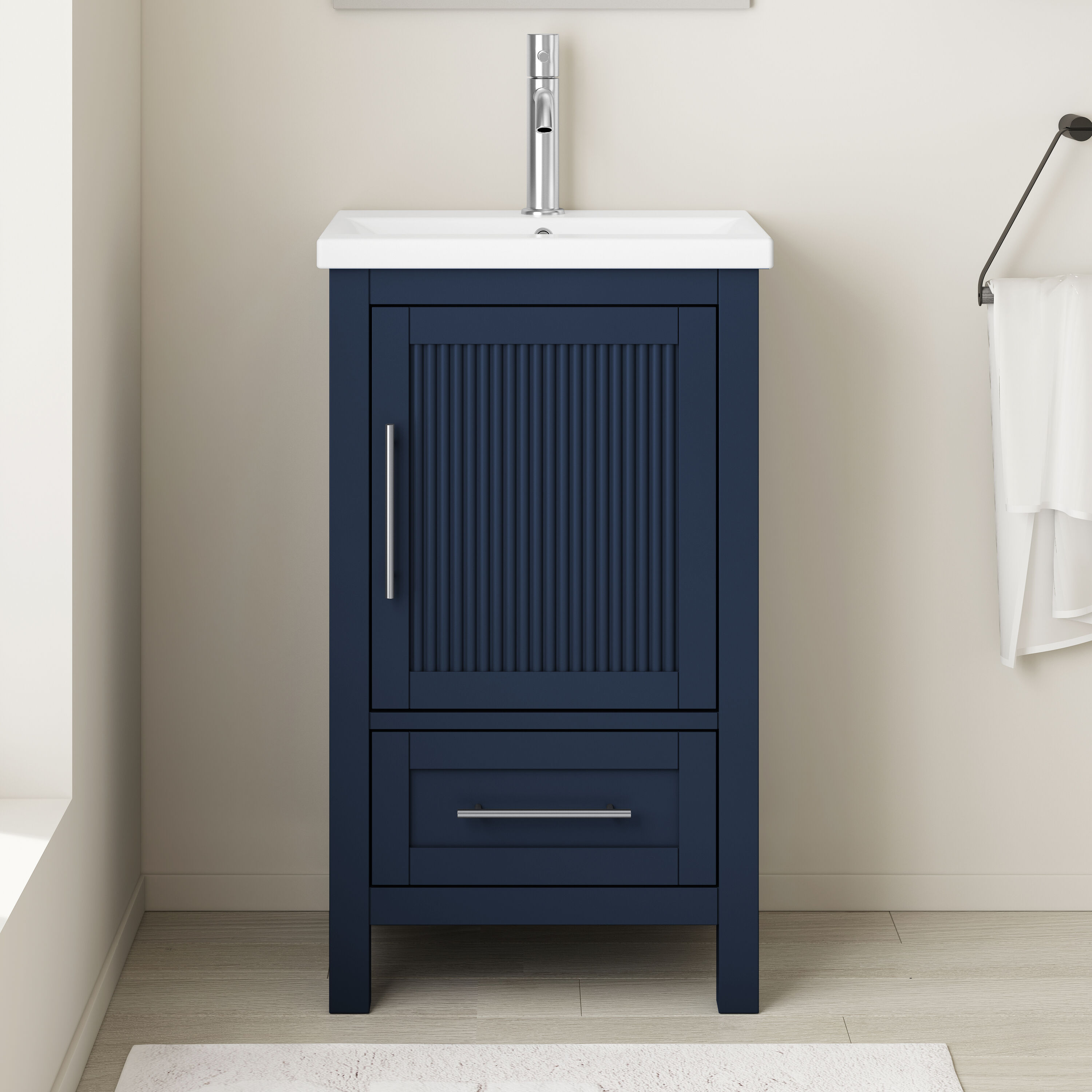 TJAmerican TJ02-23V2016BLU Elorae 20-in Navy Blue Single Sink Bathroom Vanity with White Ceramic Top