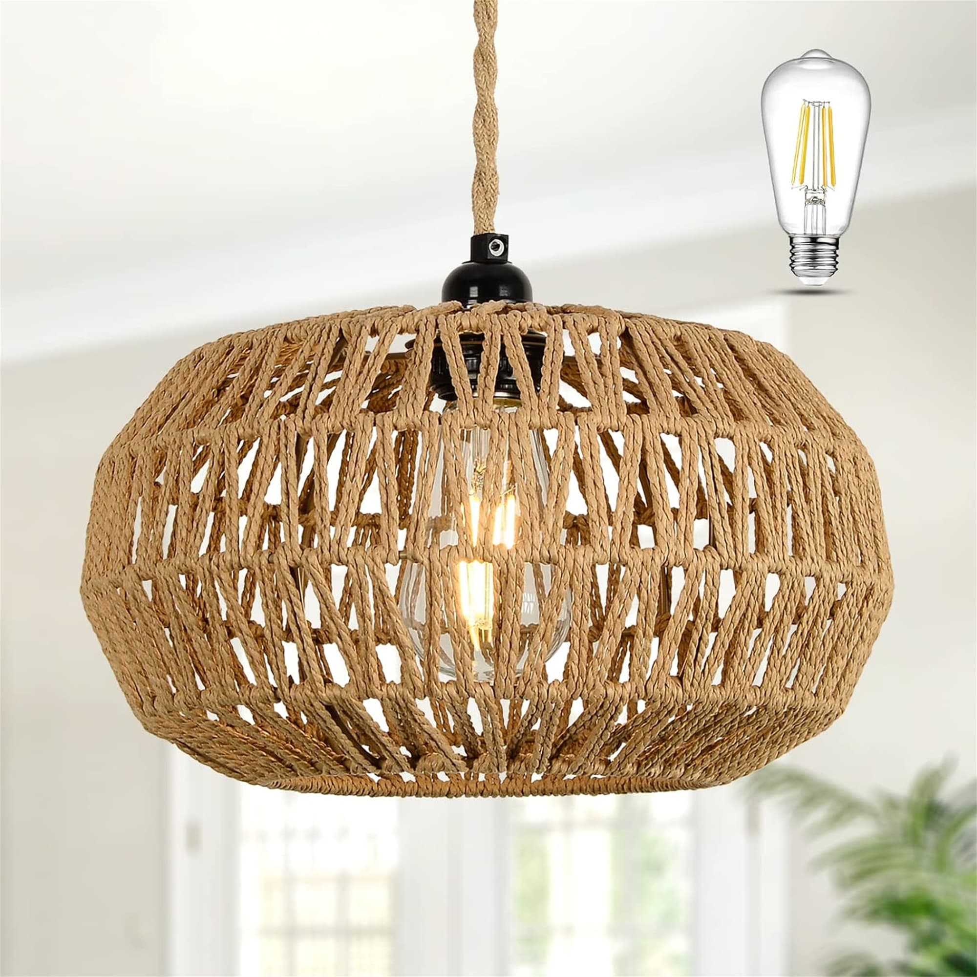 BABOOM BOM-P185432-OR Farmhouse Chandelier Light Fixture 1 -Light Brown Bohemian/global For Use in Bedrooms, Dining Rooms, Kitchens, Living Rooms Chandelier