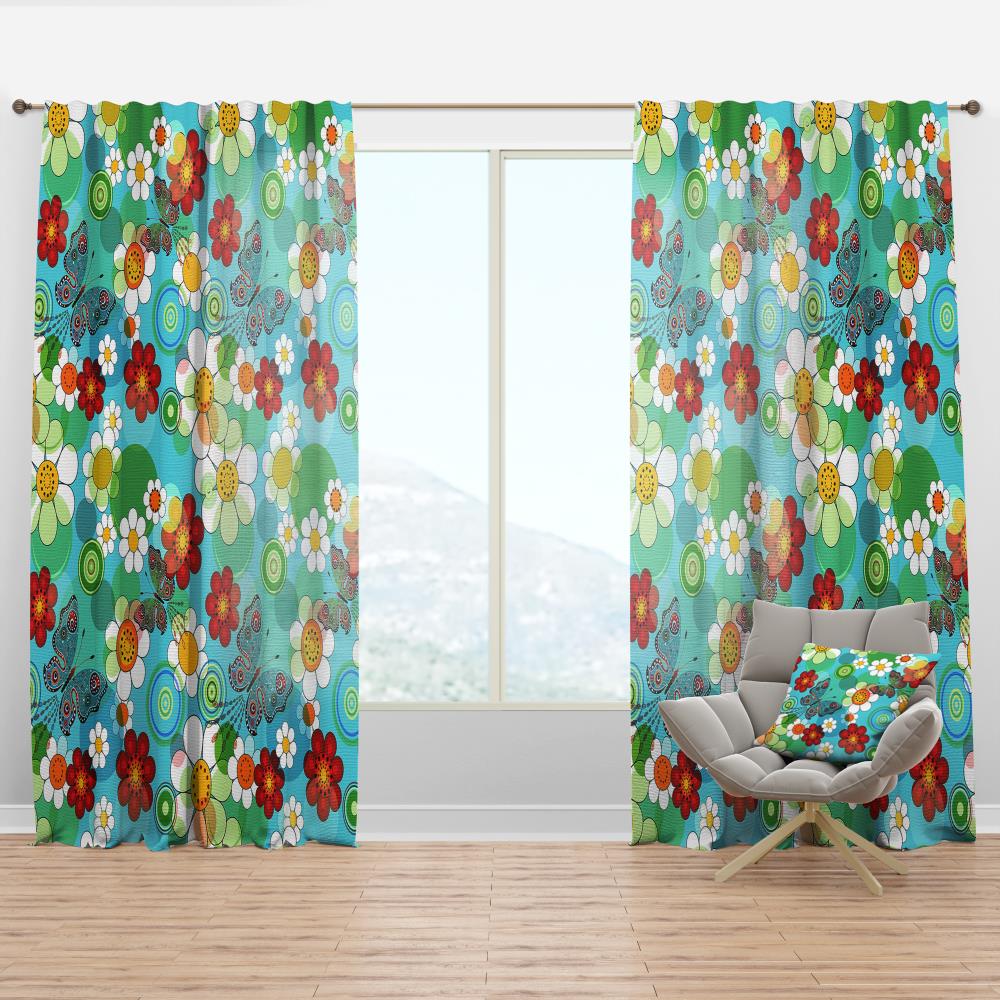 Designart CTN18876-52-84 84-in Blue Floral Room Darkening Thermal Lined Rod Pocket Single Curtain Panel