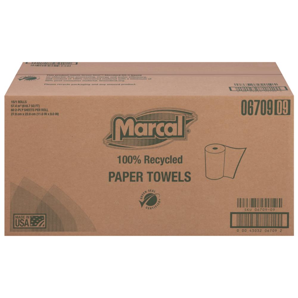 Marcal 100% Recycled Roll Towels, 2-Ply, 5 1/2 x 11, 140/Roll, 24 Rolls/Carton