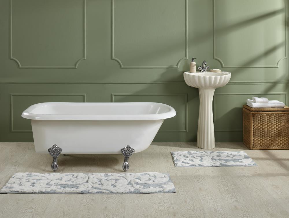 Home Decorators Collection 20 in. x 34 in. Aqua Green Textured Border Cotton Machine Washable Bath Mat, Blue