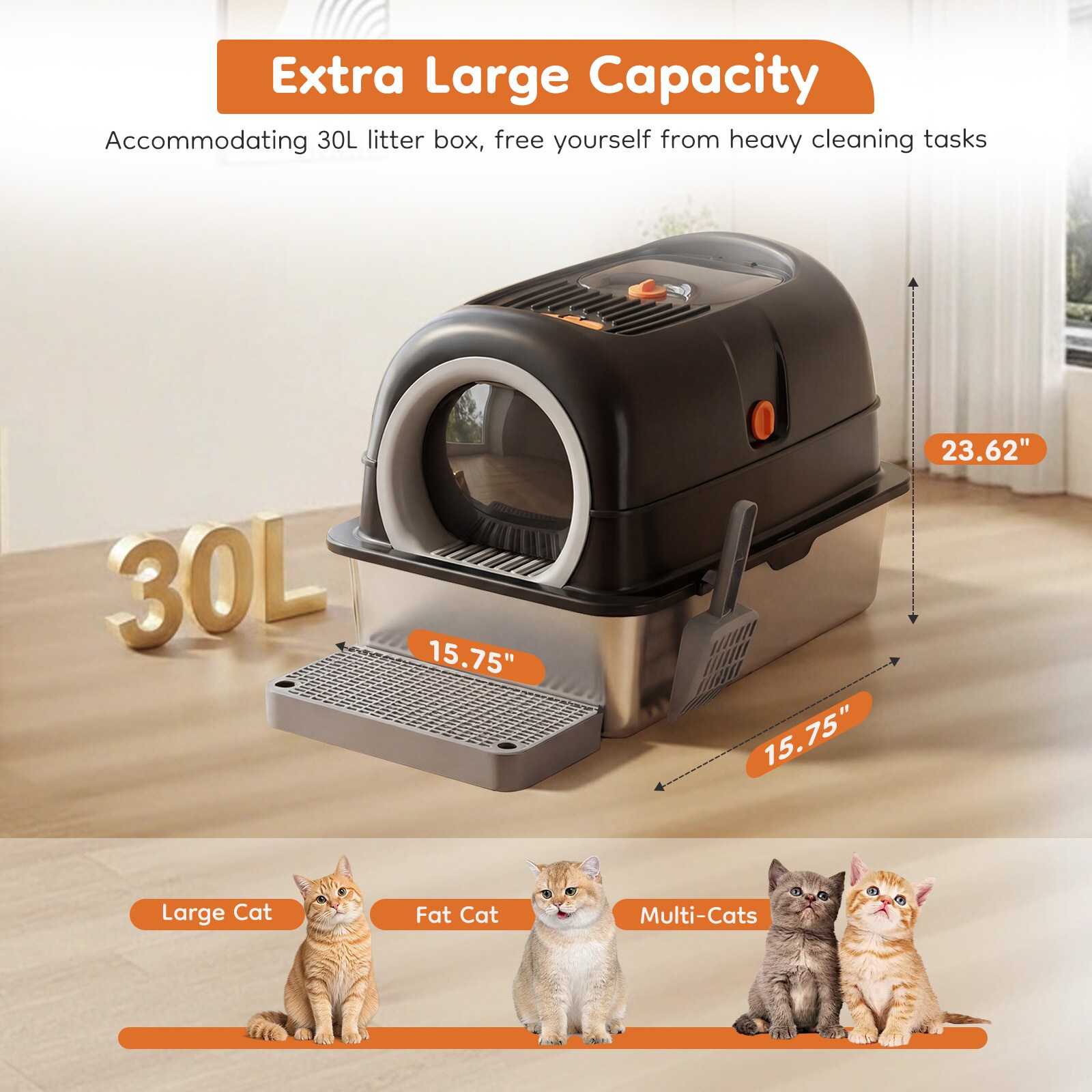 Sweetcrispy L-PF-MSP5FSS-24BK Cat-Litter-Box - Thumbnail View #6