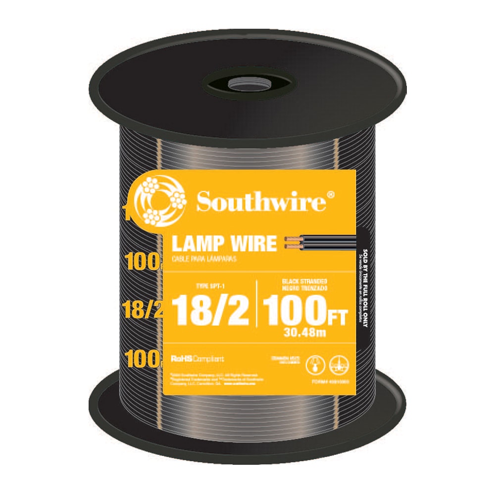 Southwire 100-ft 18 / 2 Black Stranded Lamp Cord #49910303