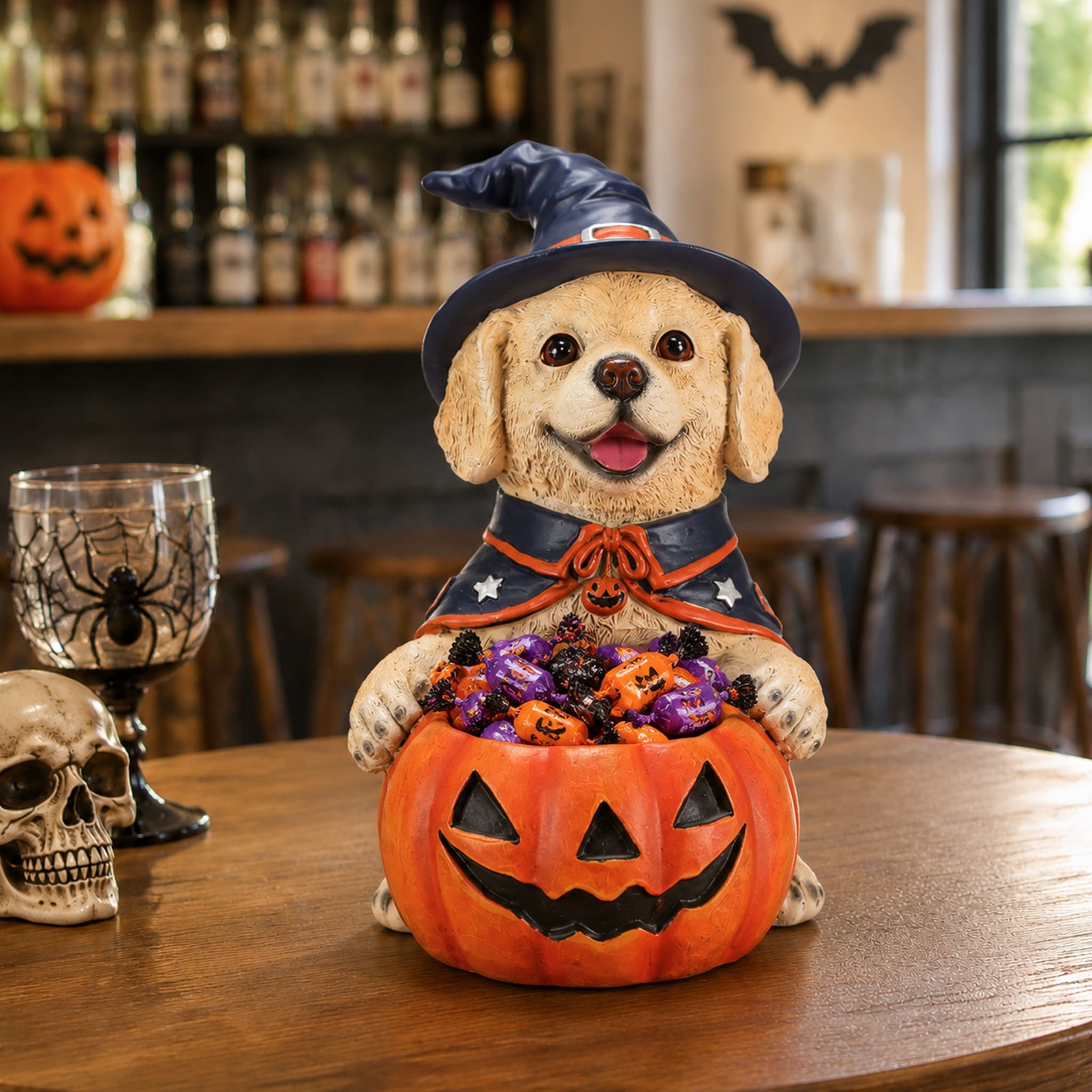 MiniEpic Labrador Retriever Halloween Decor with Pumpkin Candy Container