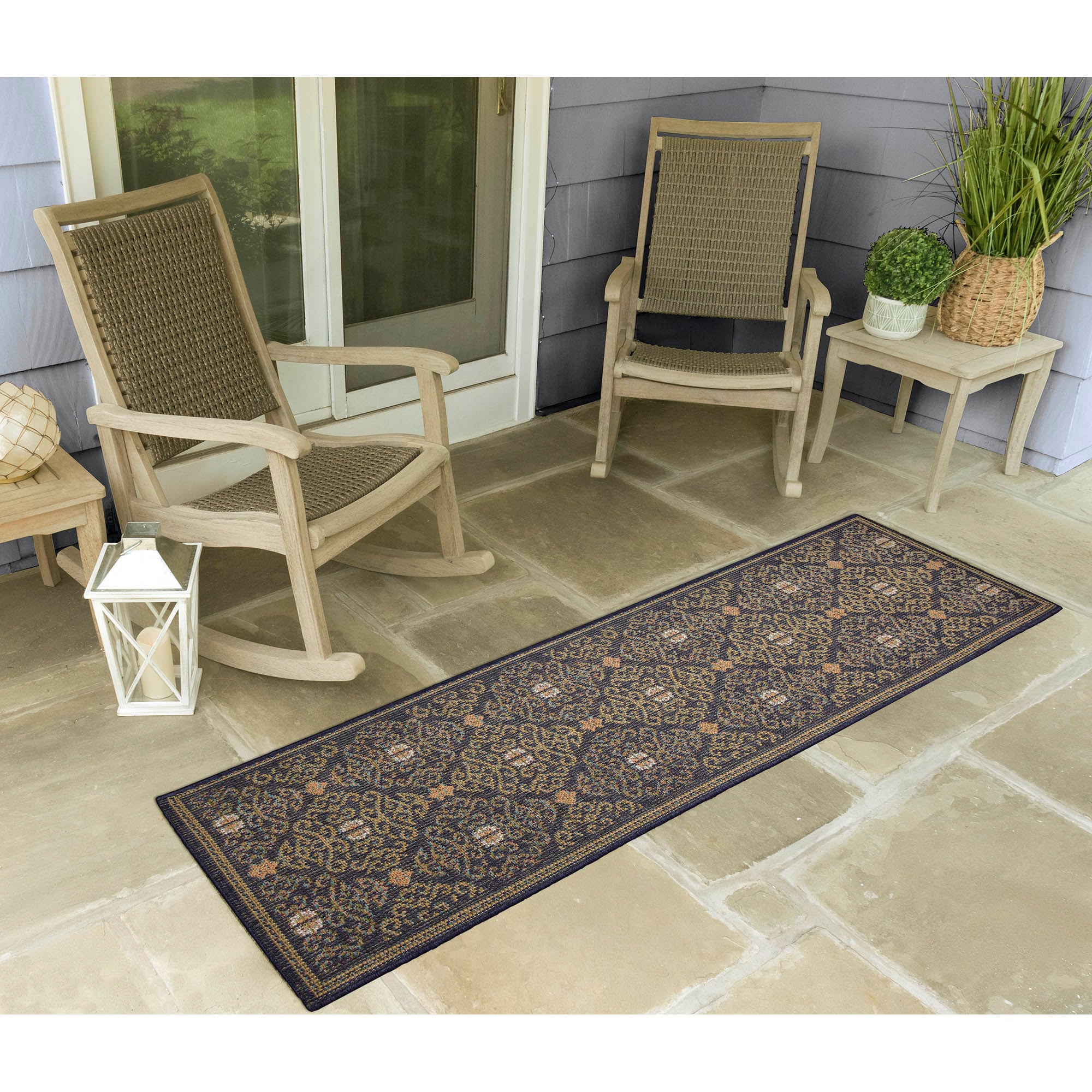 Liora Manne POAR8606494 Patio 2 x 8 (ft) Loomed Polypropylene Navy Rectangular Indoor/Outdoor Geometric Runner rug