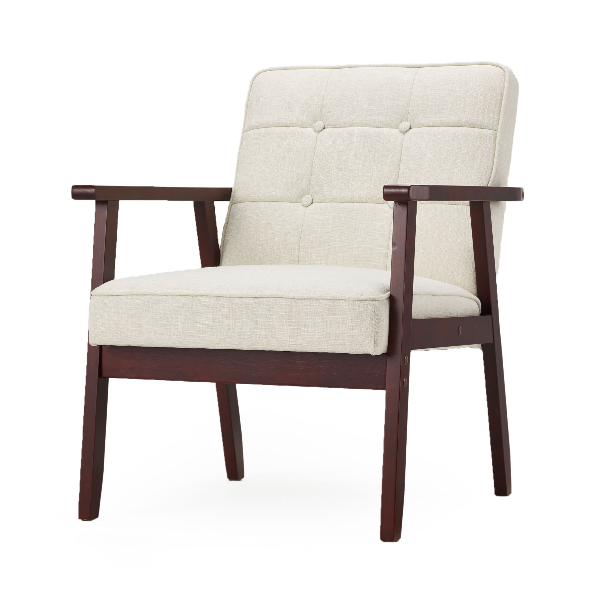 JOMEED 324857 Modern Accent Chair with Upholstered Wooden Frame and Fabric Cushion for Office Living Room Bedroom Patio and Yard Beige/Dark Brown
