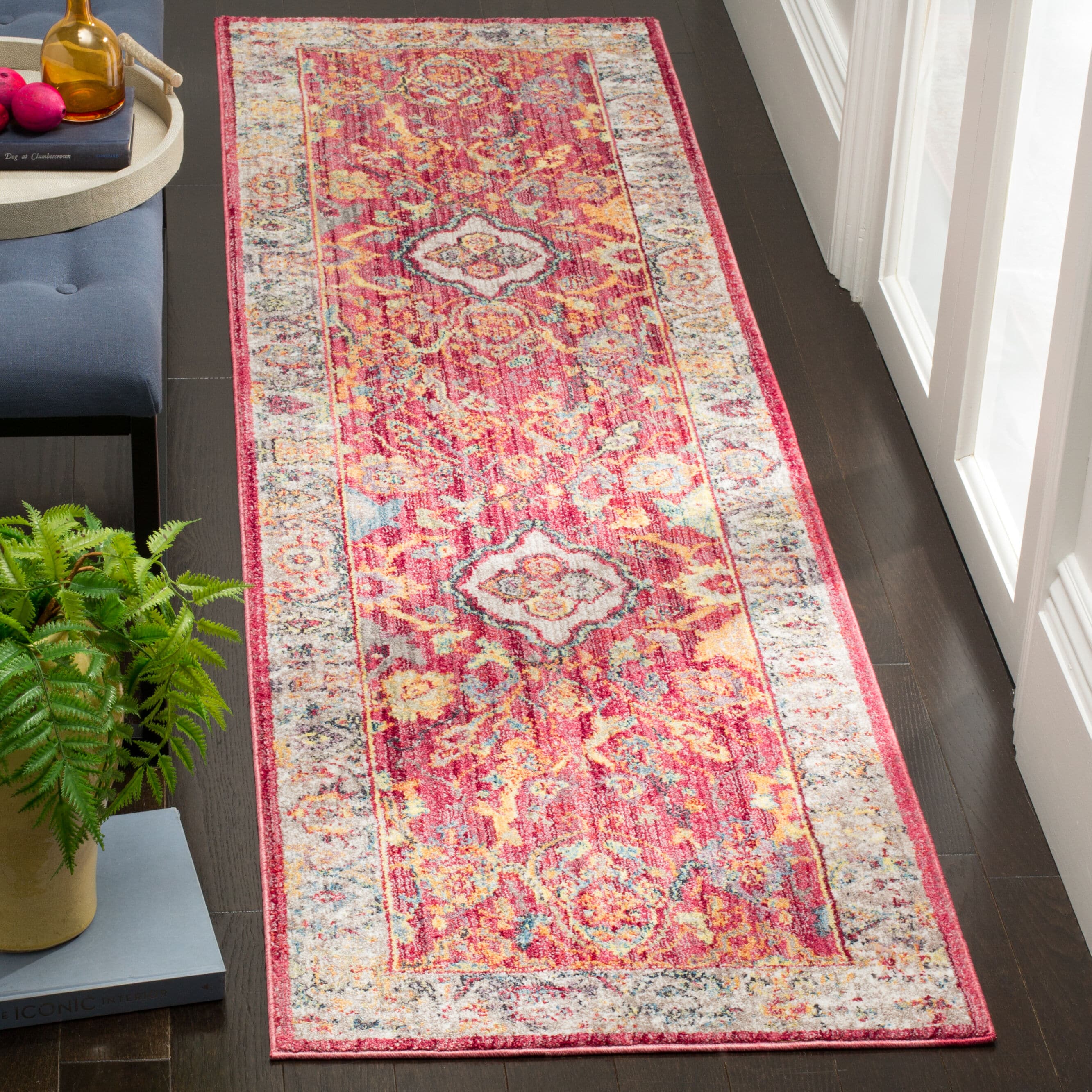 Safavieh BTL361R-28 Bristol Mellila 2 x 8 (ft) Loomed Polyester Rose/Light Gray Rectangular Indoor Floral/Botanical Vintage Runner rug