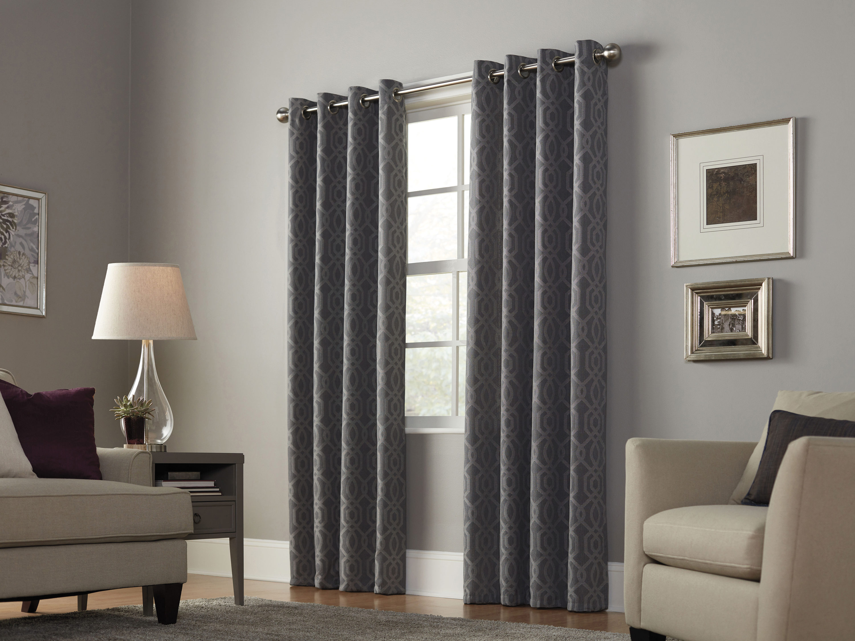 allen + roth X72810684ZBG 84-in Graphite Light Filtering Grommet Single Curtain Panel