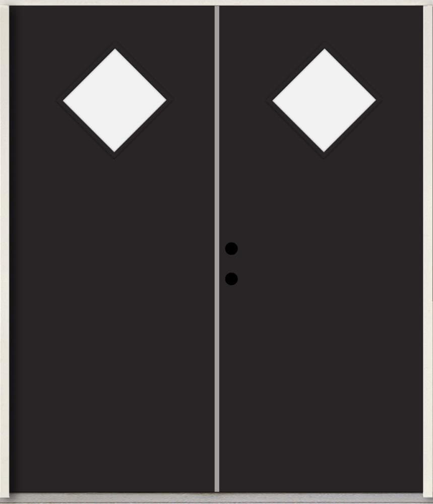 RELIABILT LO1066960 Spotlights 64-in x 80-in x Fiberglass 1/4 lite Right-hand inswing Peppercorn Paint Painted Prehung Double Front Door Insulating core