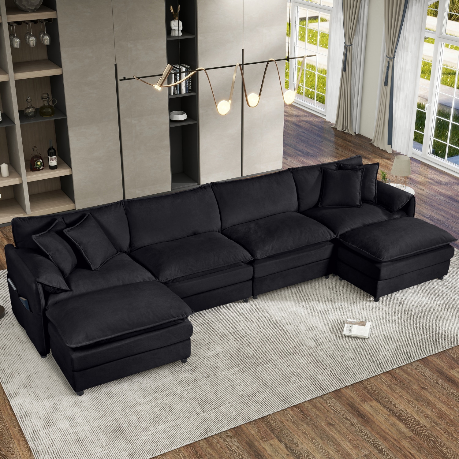 Streamdale Furniture - Streamdale Black Chenille Modular Sectional Sofa with Ottomans