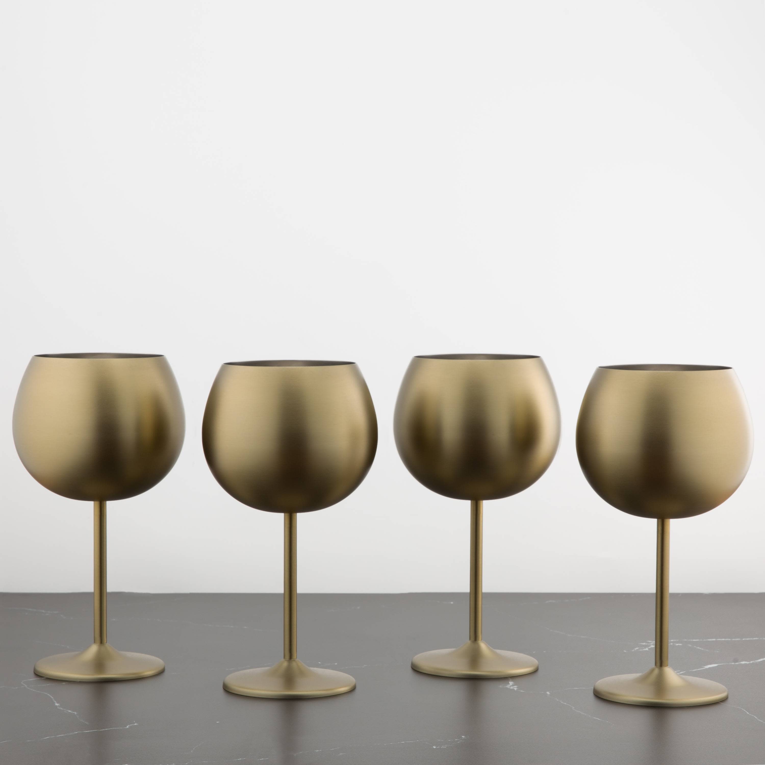 Set of 4 Brushed Gold Stainless Steel Wine Goblets