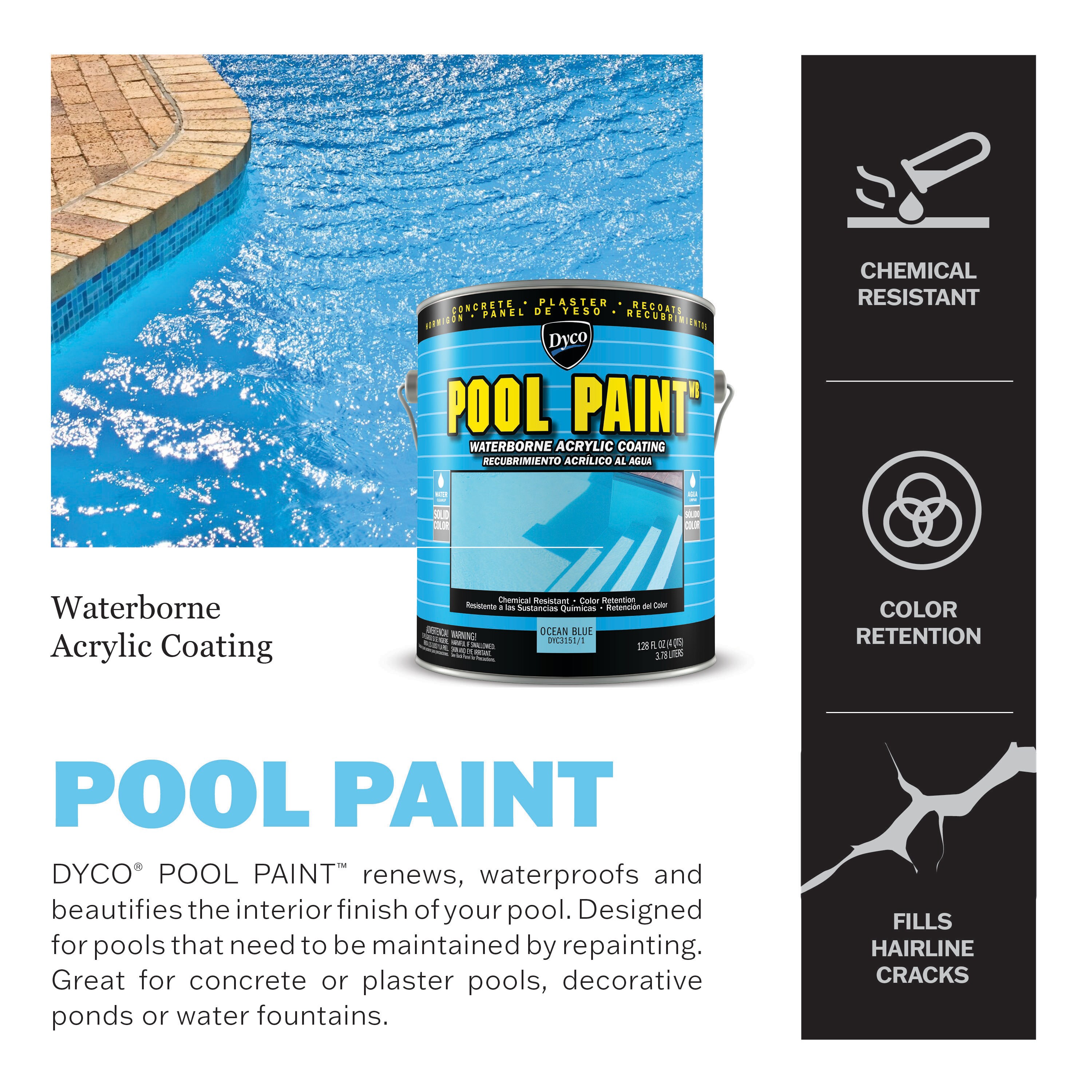 Dyco Paints Pool Paint Semi-gloss Acrylic Coating Acrylic Waterproof 